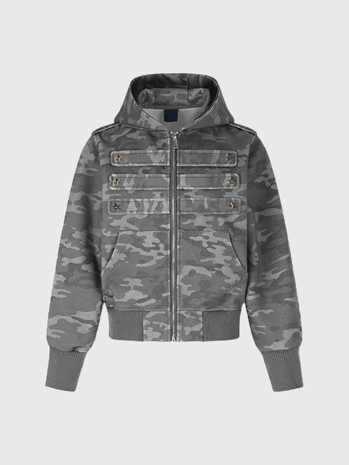 Co-ed Dorm Baggy Camouflage Washed Zip-up Hoodie - Grey