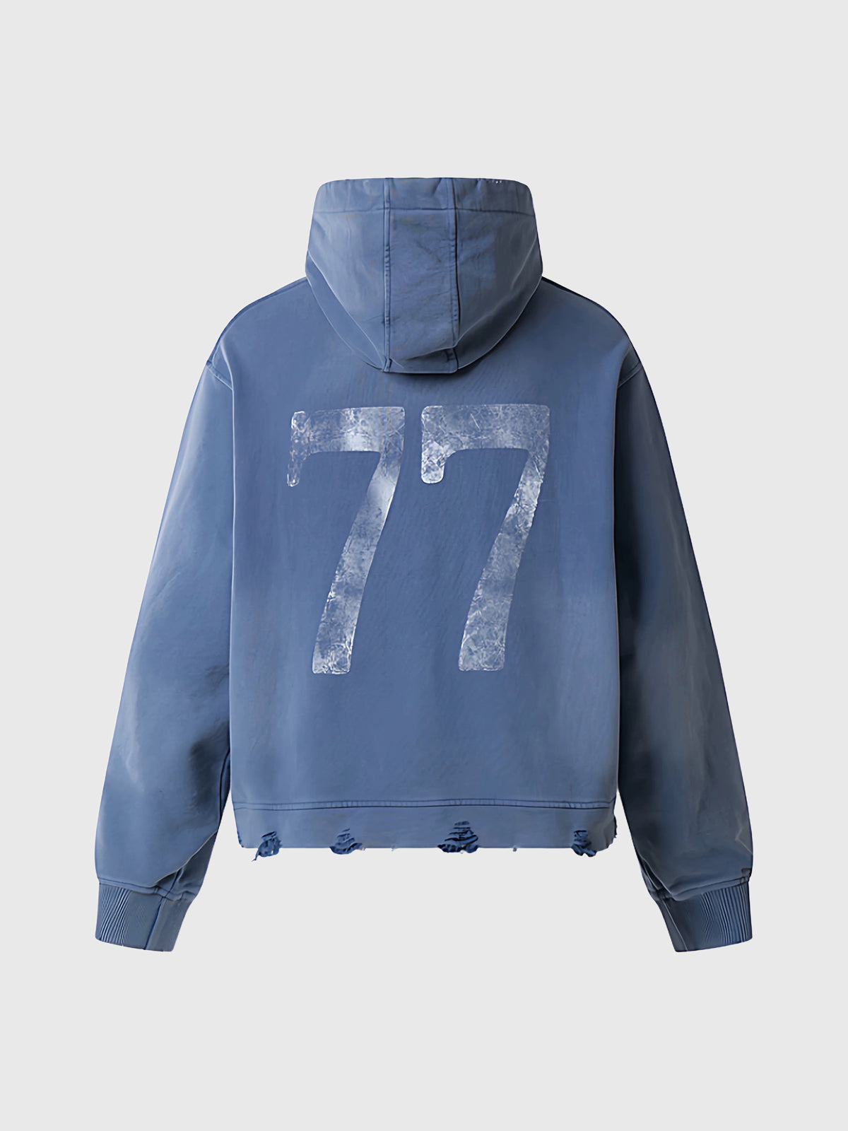 Co-ed Dorm Baggy Rhinestone Distressed Hoodie - Blue