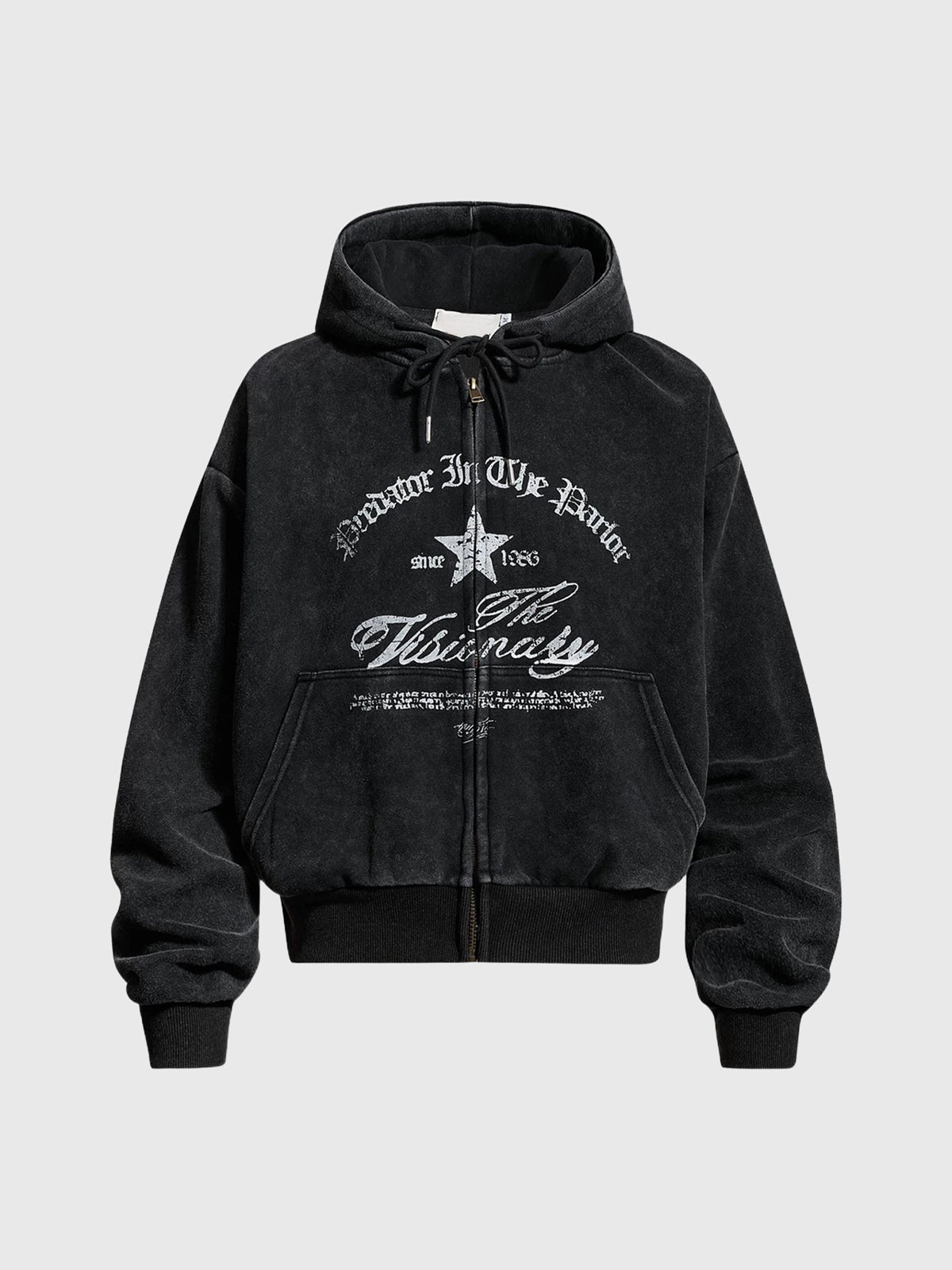 Co-ed Dorm Baggy Star Zip-up Hoodie - Black