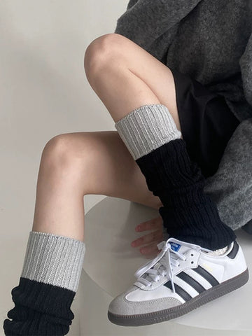 American Club Casual Contrast Fold-over Crew Socks - Black