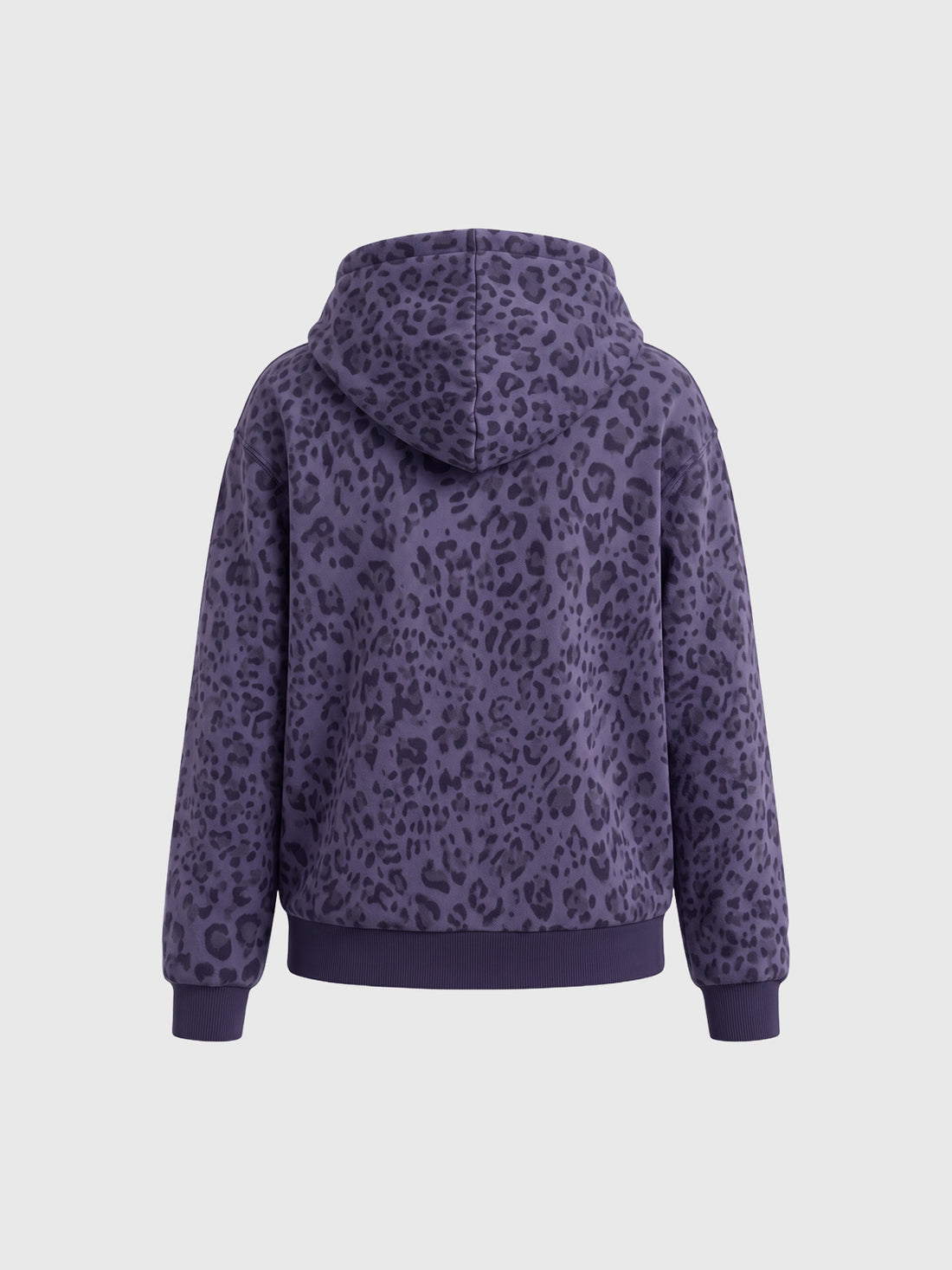 Co-ed Dorm Baggy Leopard Print Zip-up Hoodie - Purple
