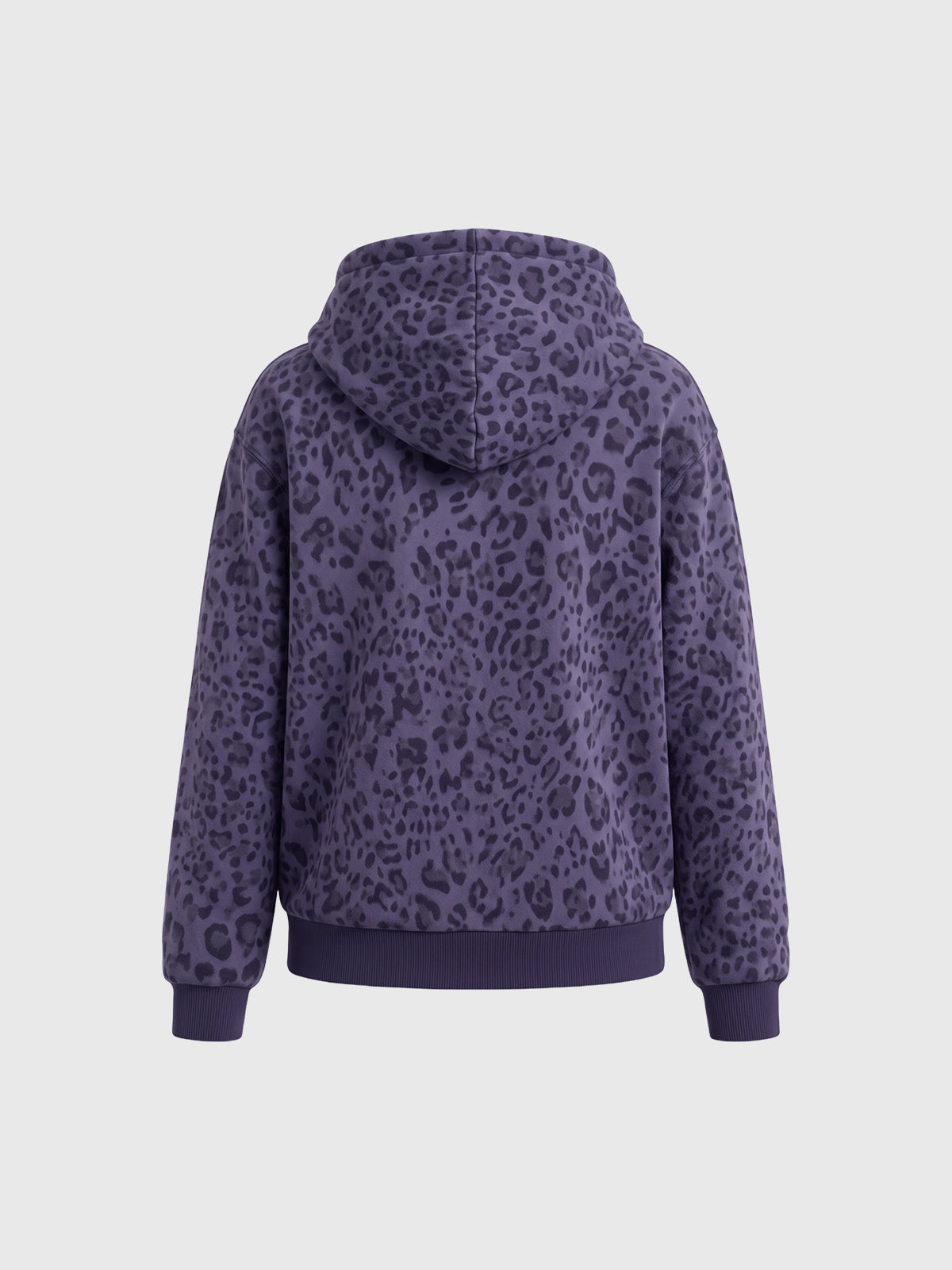 Co-ed Dorm Baggy Leopard Print Zip-up Hoodie - Purple