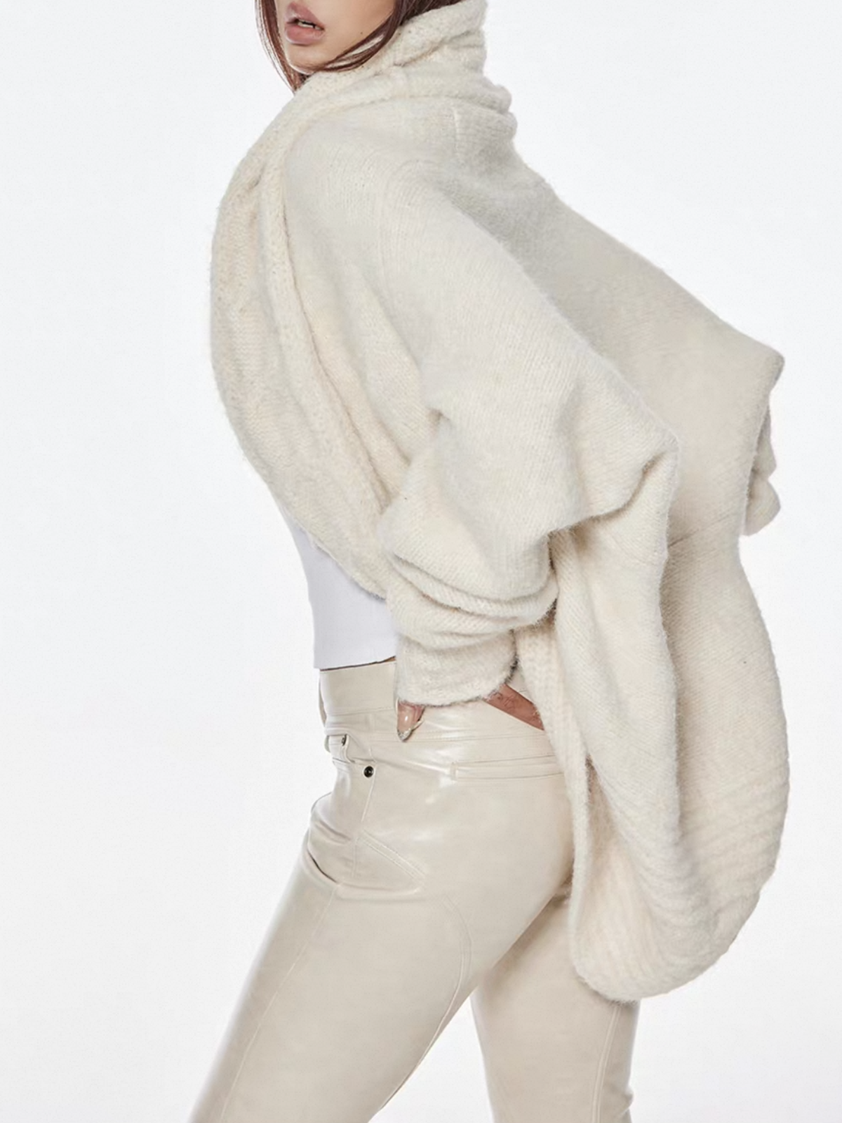 Co-ed Dorm Baggy Cable Knit Hooded Sweater - White