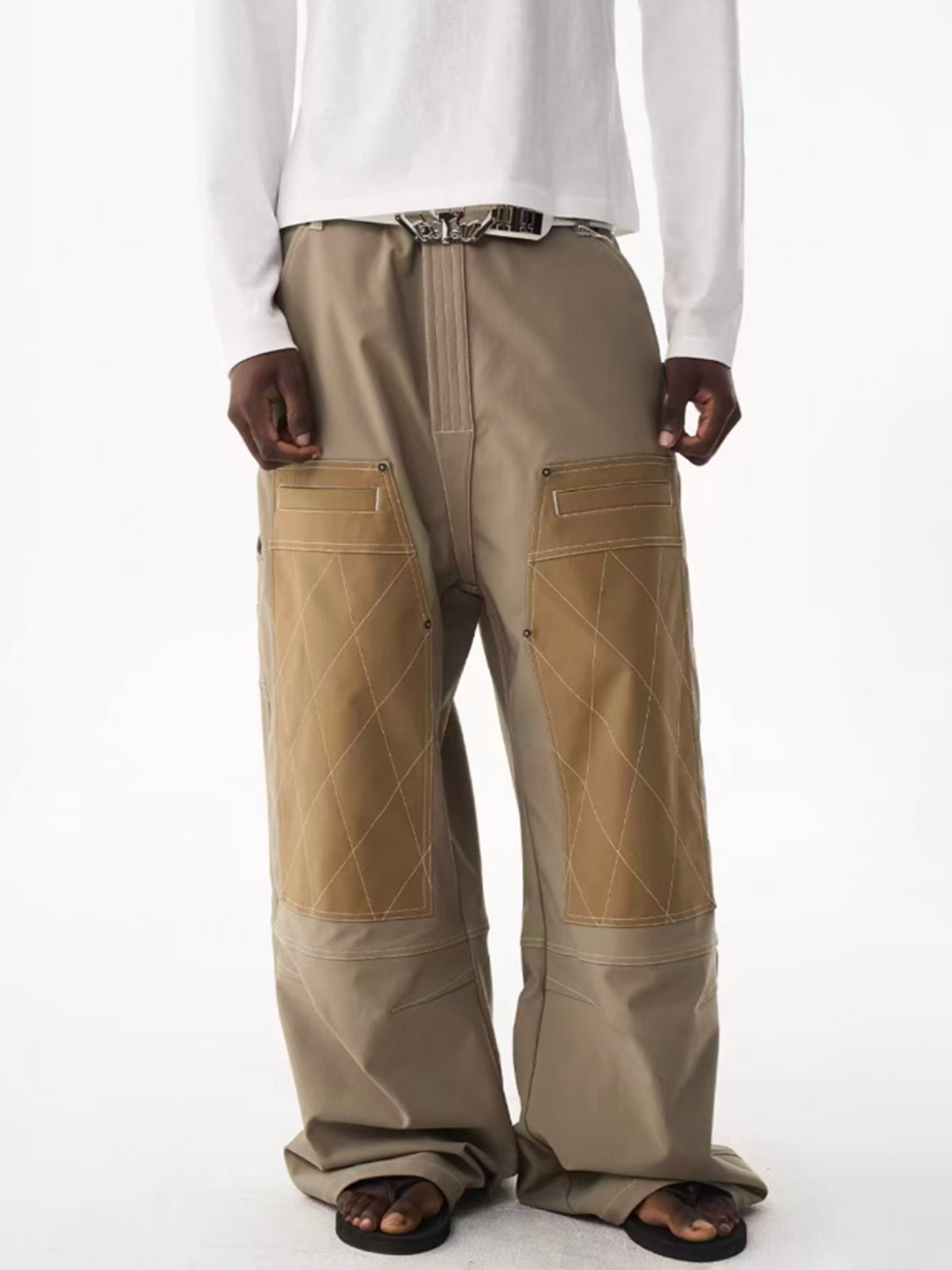 Weekday Outdoor Wide-leg Washed Contrast Panel Utility Maxi Pants - Brown