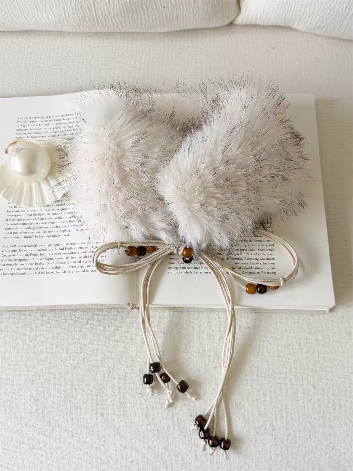 Brick Lane Fluffy Faux Fur Tie-Front Collar Scarf - White