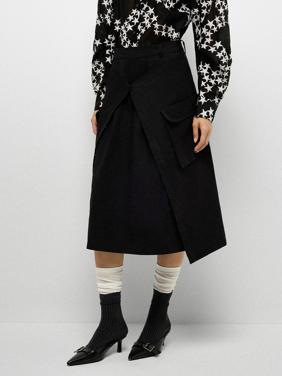 Pocket Drape Skirt - Coal Shade