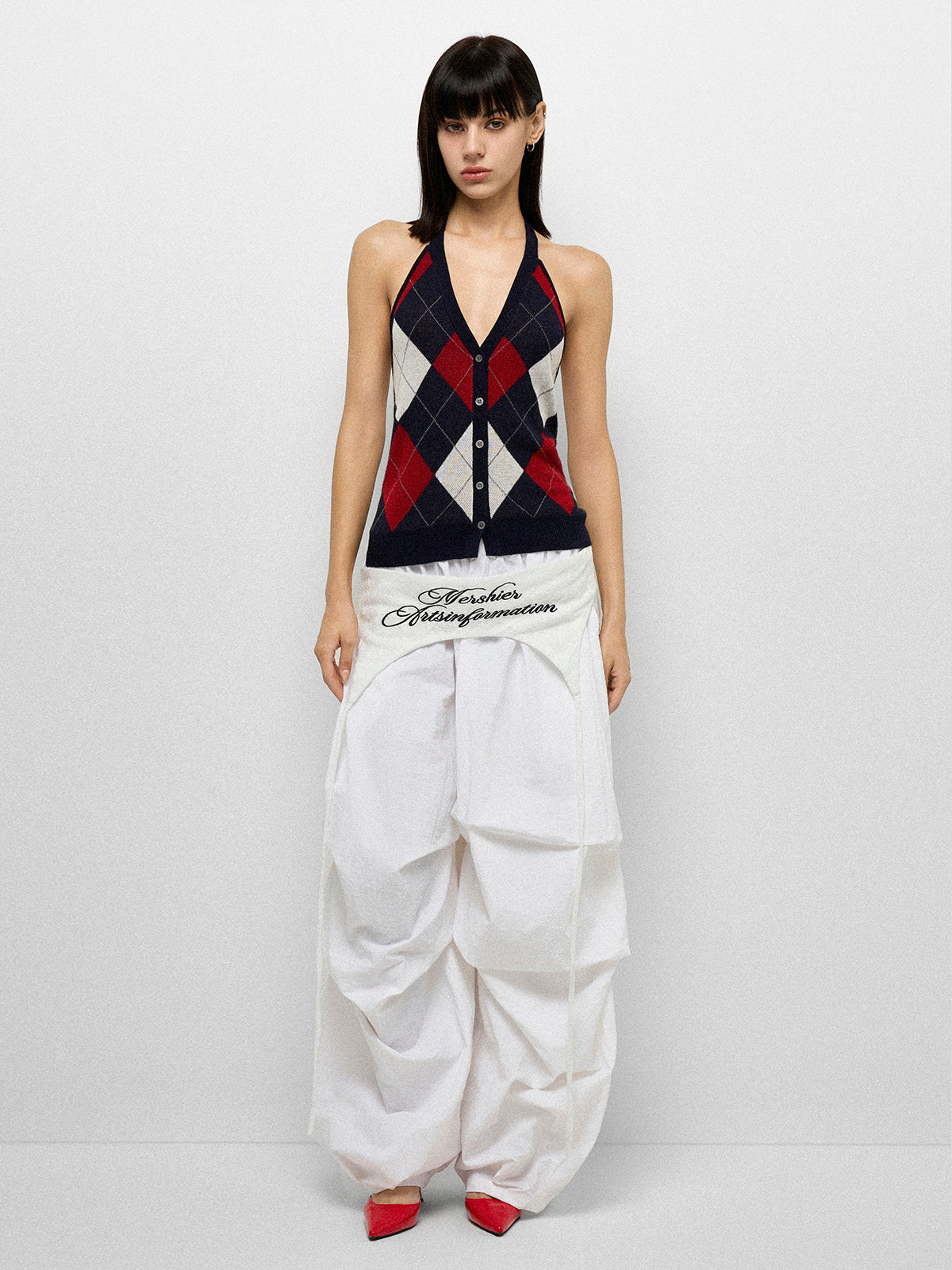 Cross Court Knit Top - Navy Red