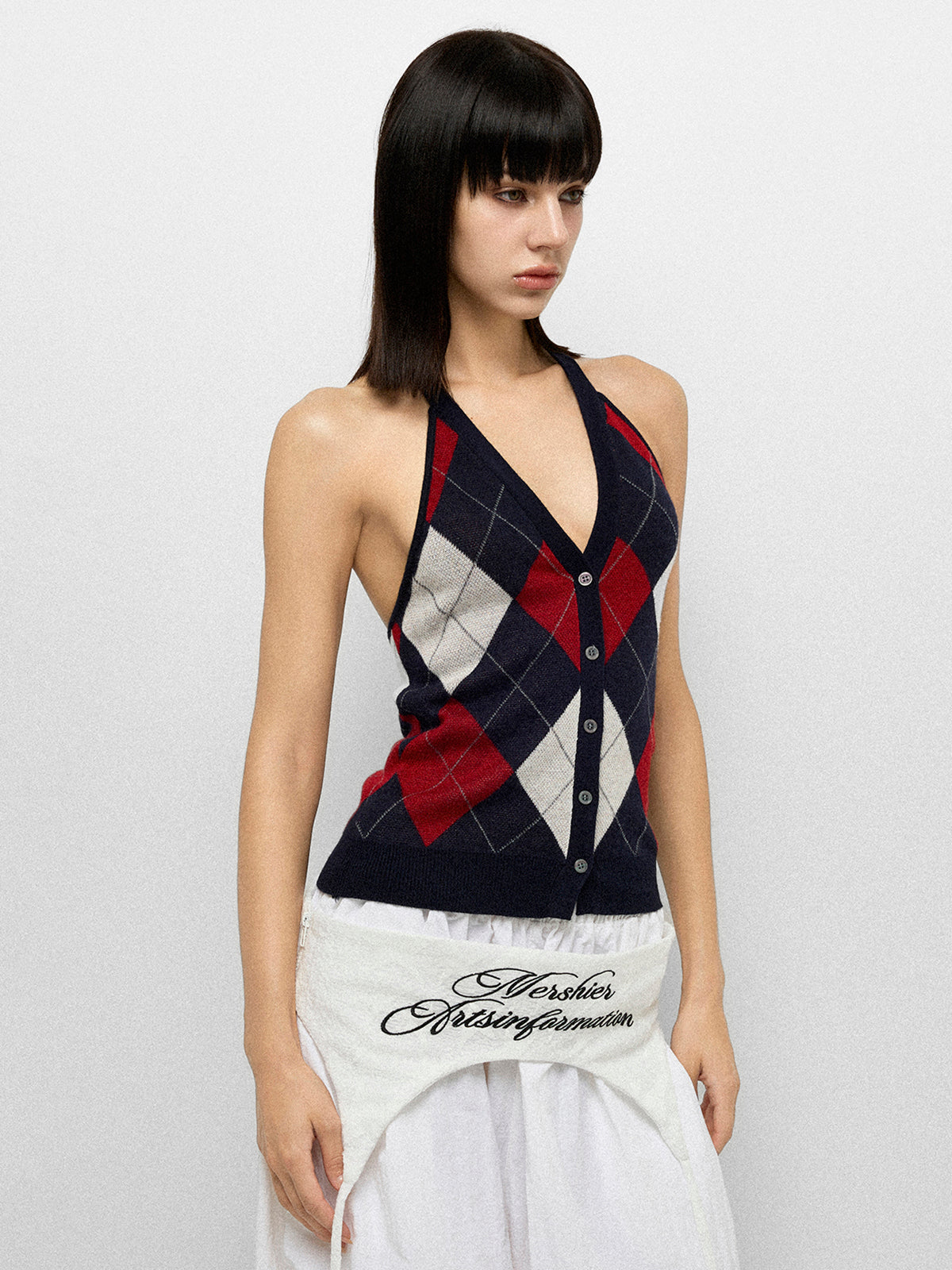 Cross Court Knit Top - Navy Red