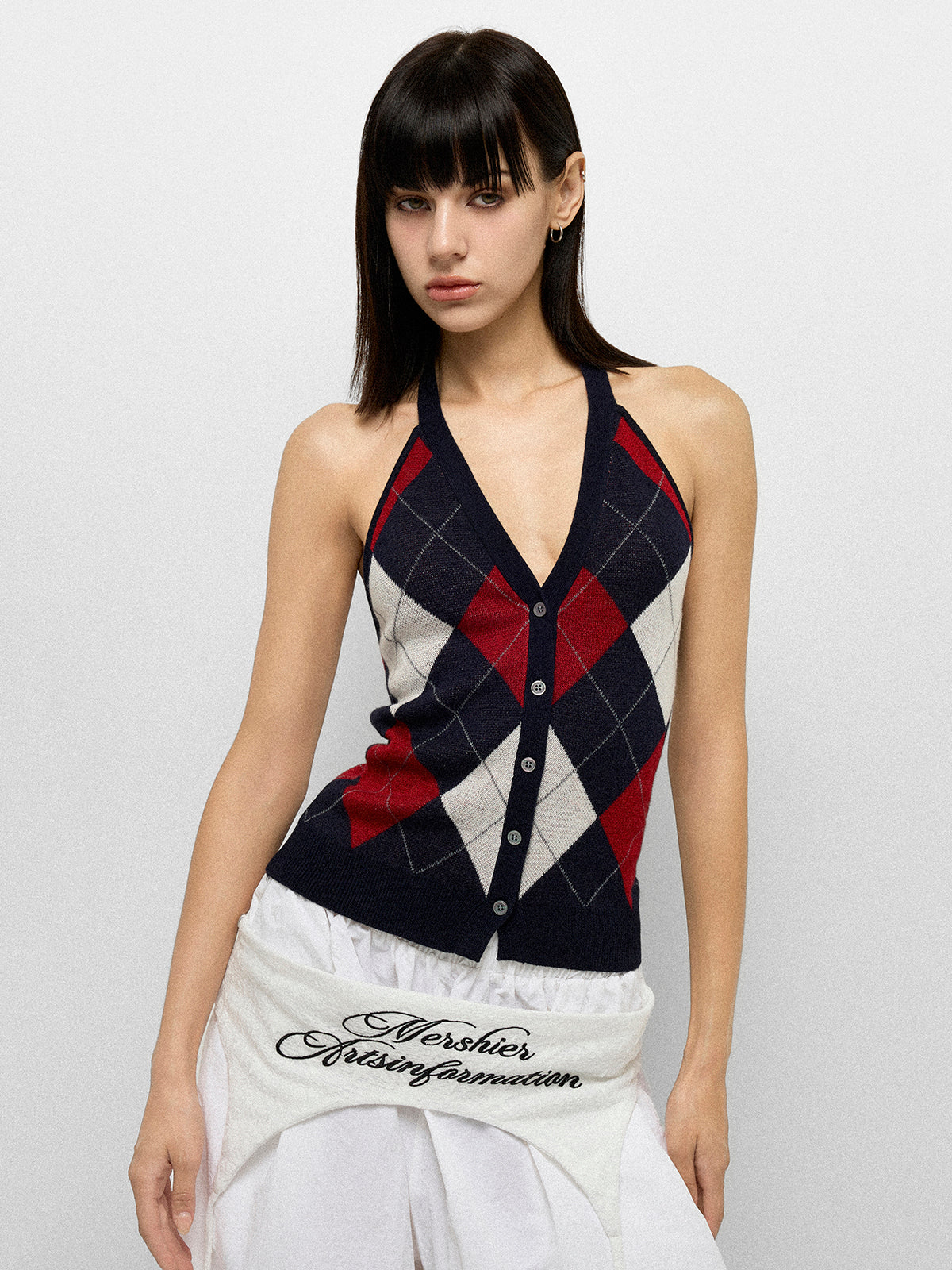 Cross Court Knit Top - Navy Red