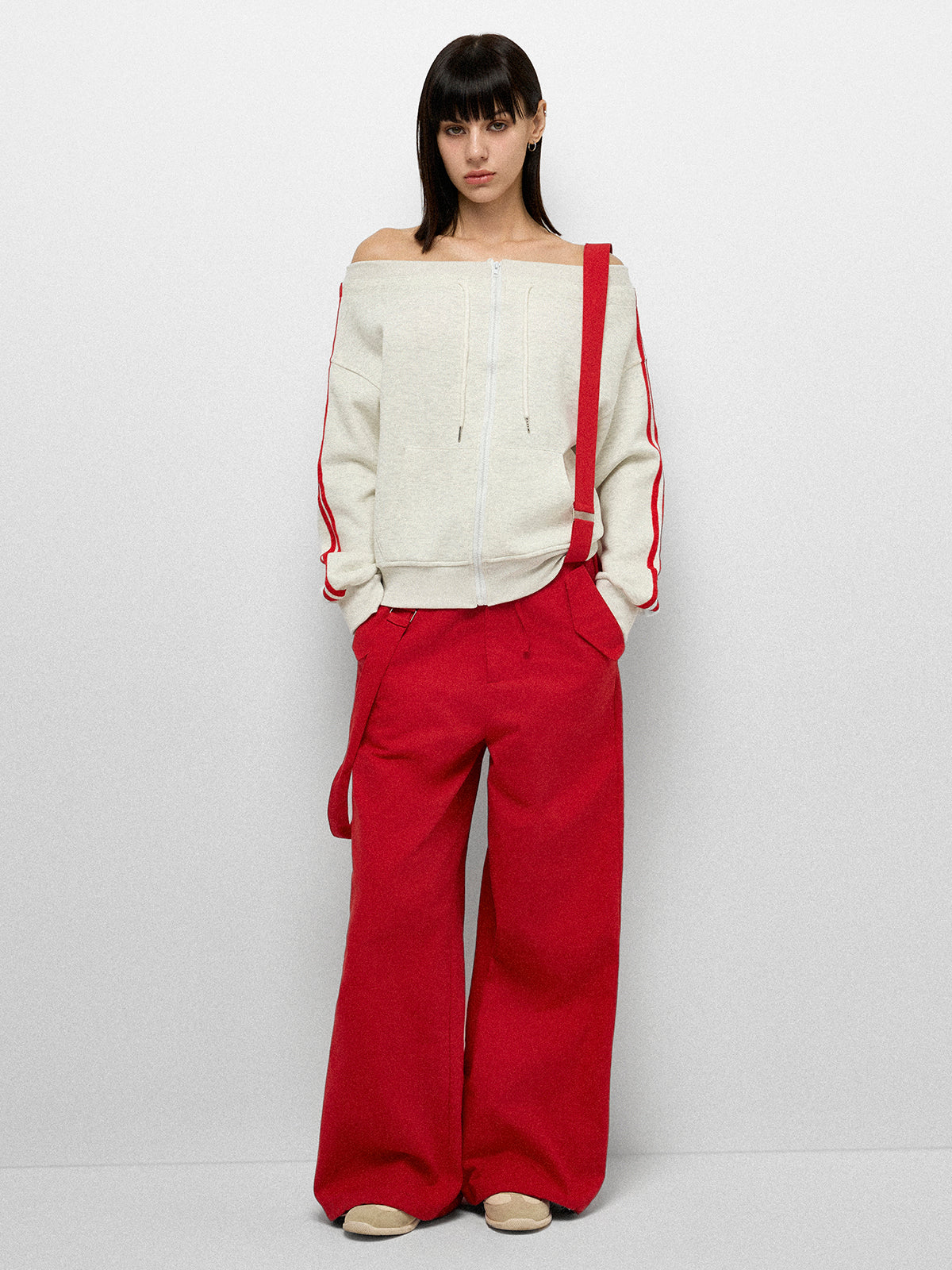 Court Side Offshoulder Jacket - Ivory Track