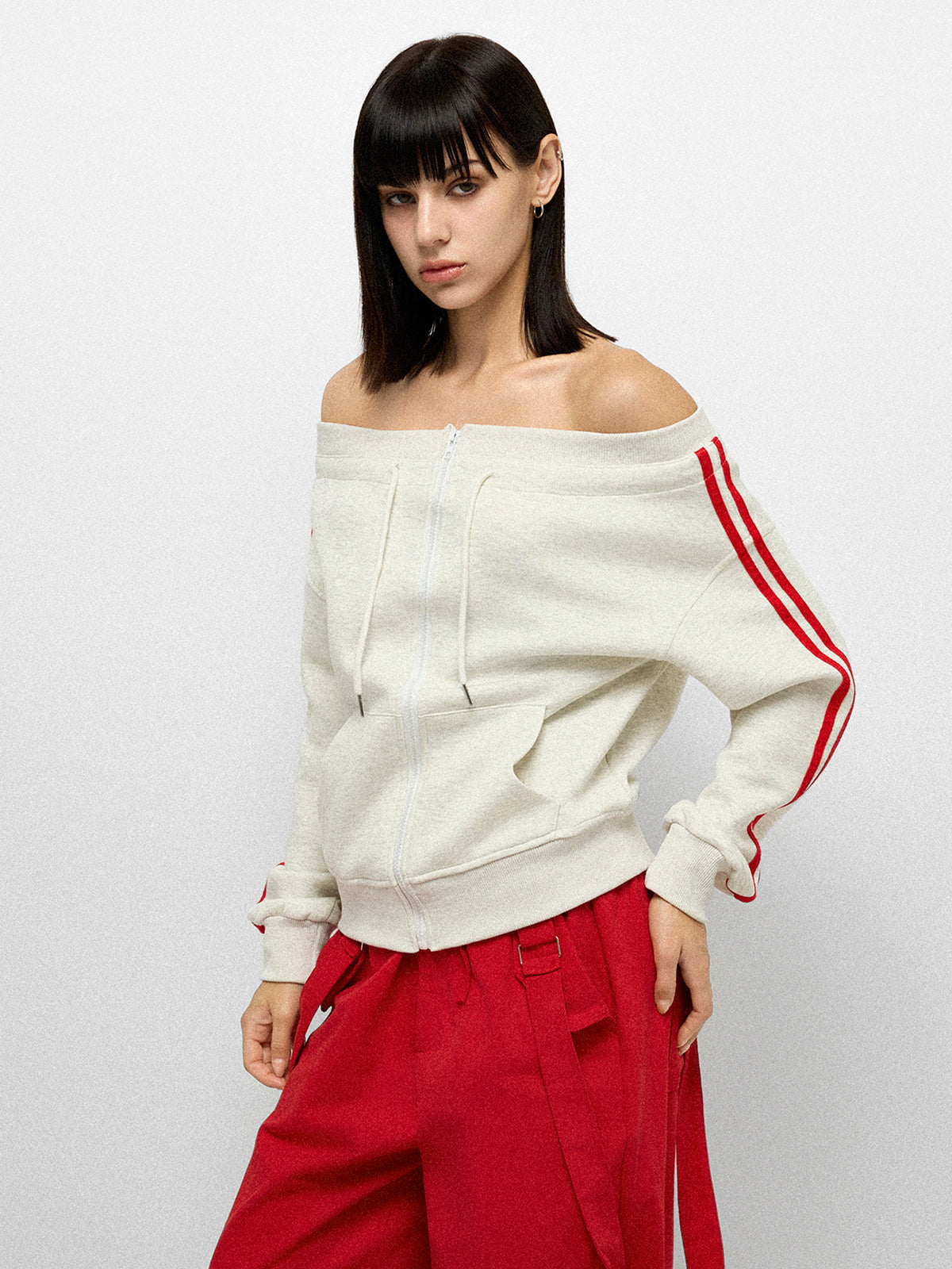 Court Side Offshoulder Jacket - Ivory Track