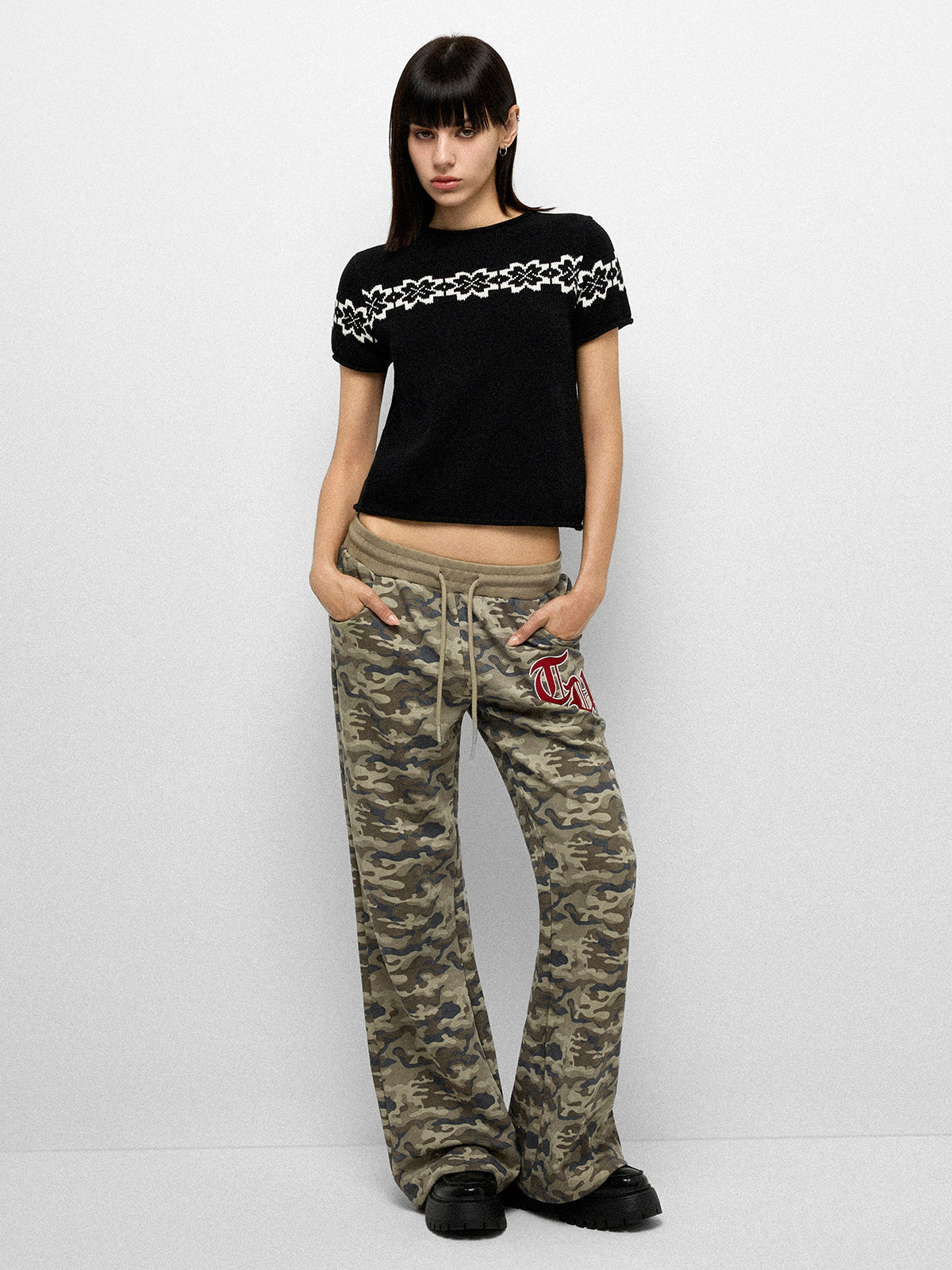 Bloom Band Knit Tee – Black White