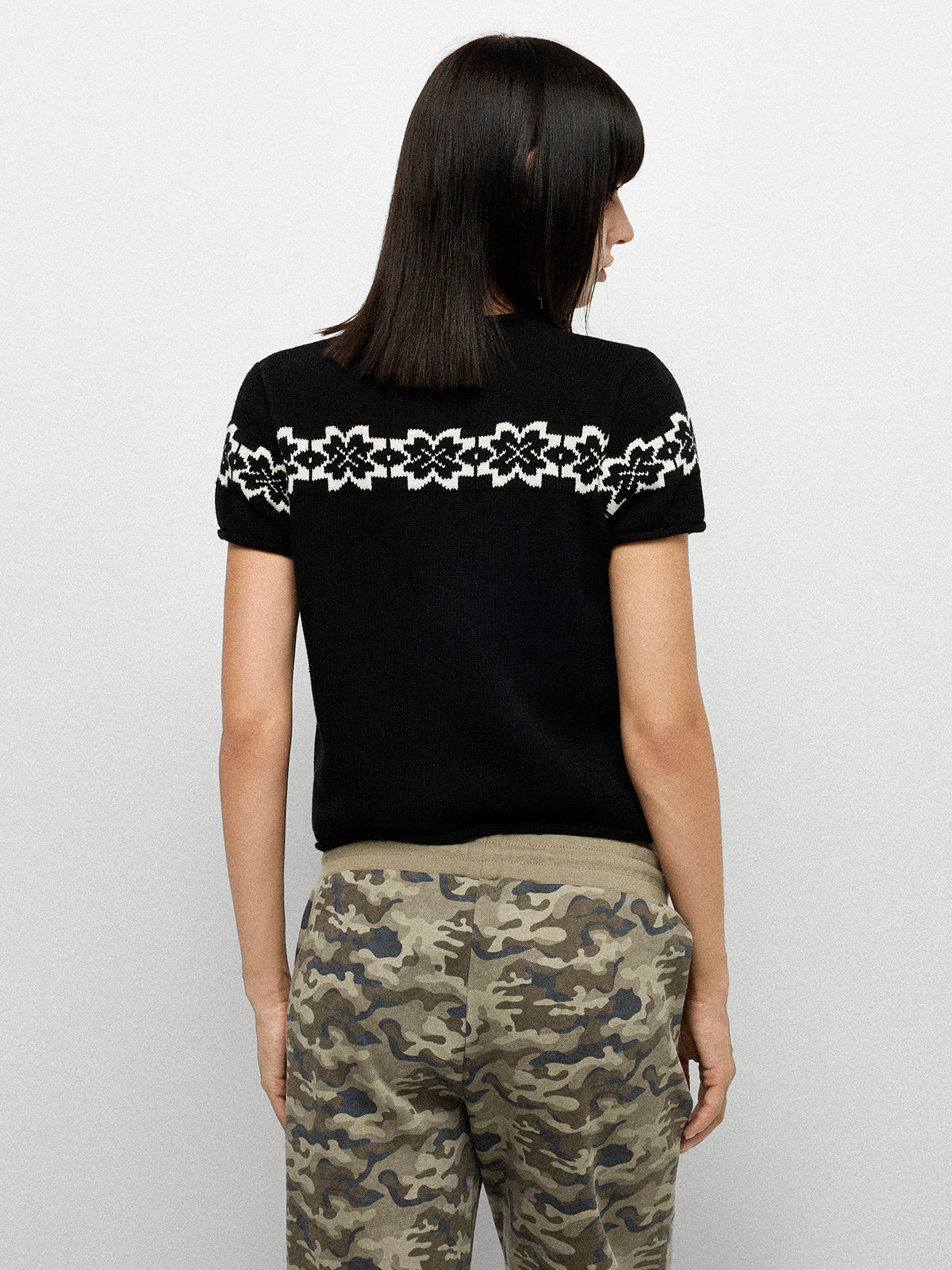 Bloom Band Knit Tee – Black White
