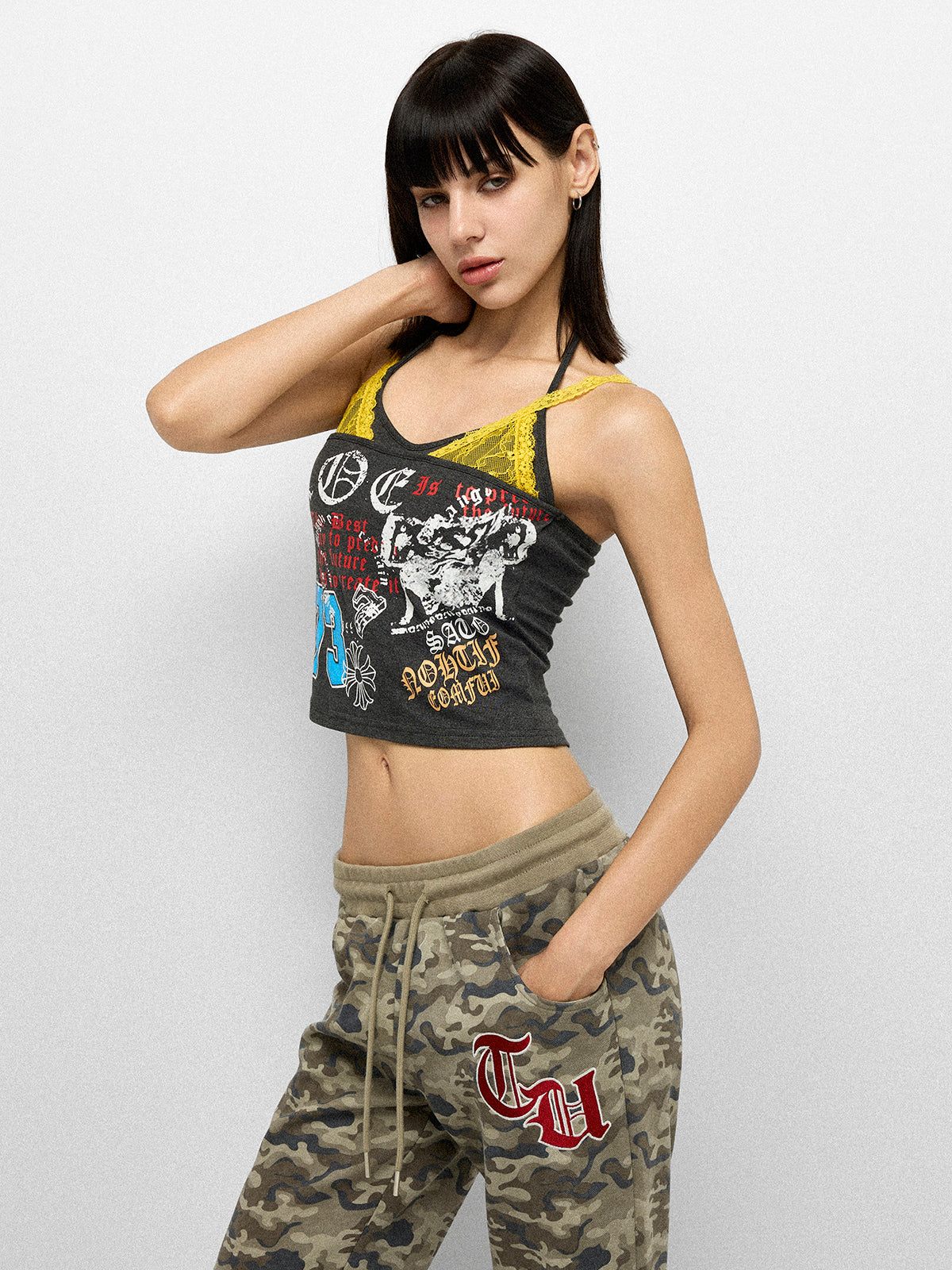 Graffiti Halo Cami Top - Noir Yellow