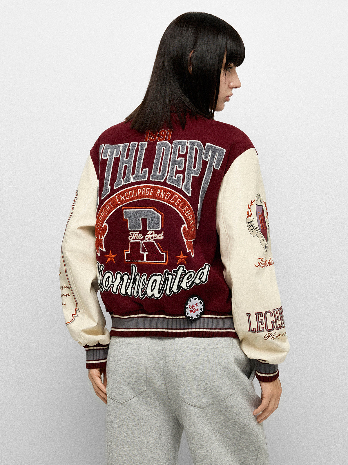 Americana Patchwork Varsity Jacket - Burgundy Cream