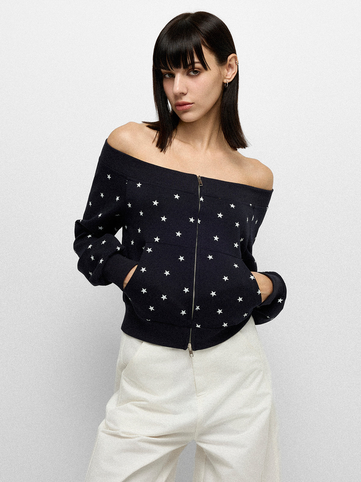 Twilight Offshoulder Jacket - Nightfall Blue