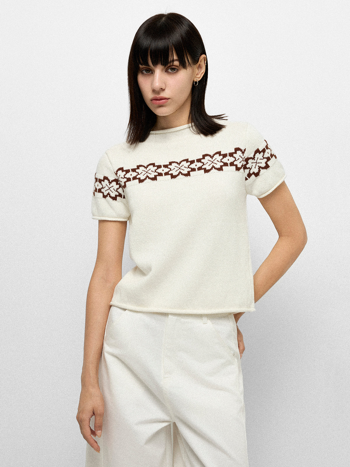 Bloom Band Knit Tee – White Brown