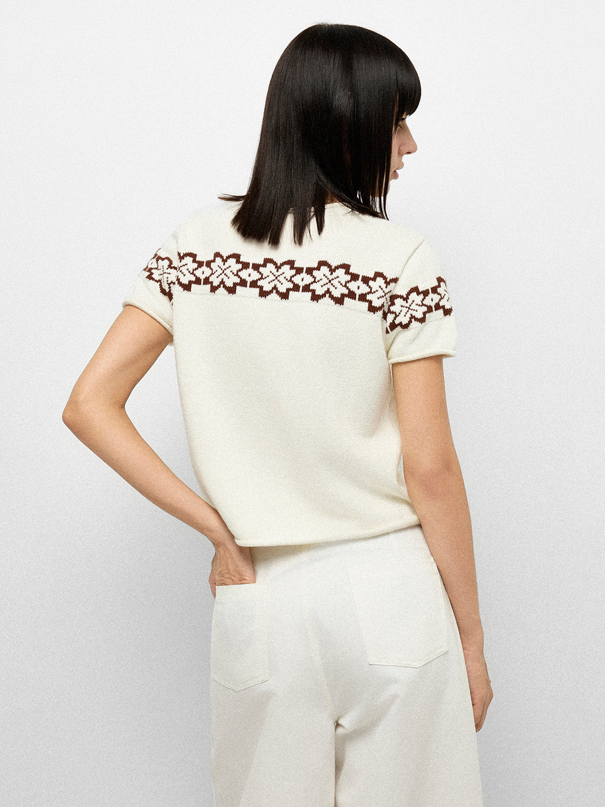 Bloom Band Knit Tee – White Brown