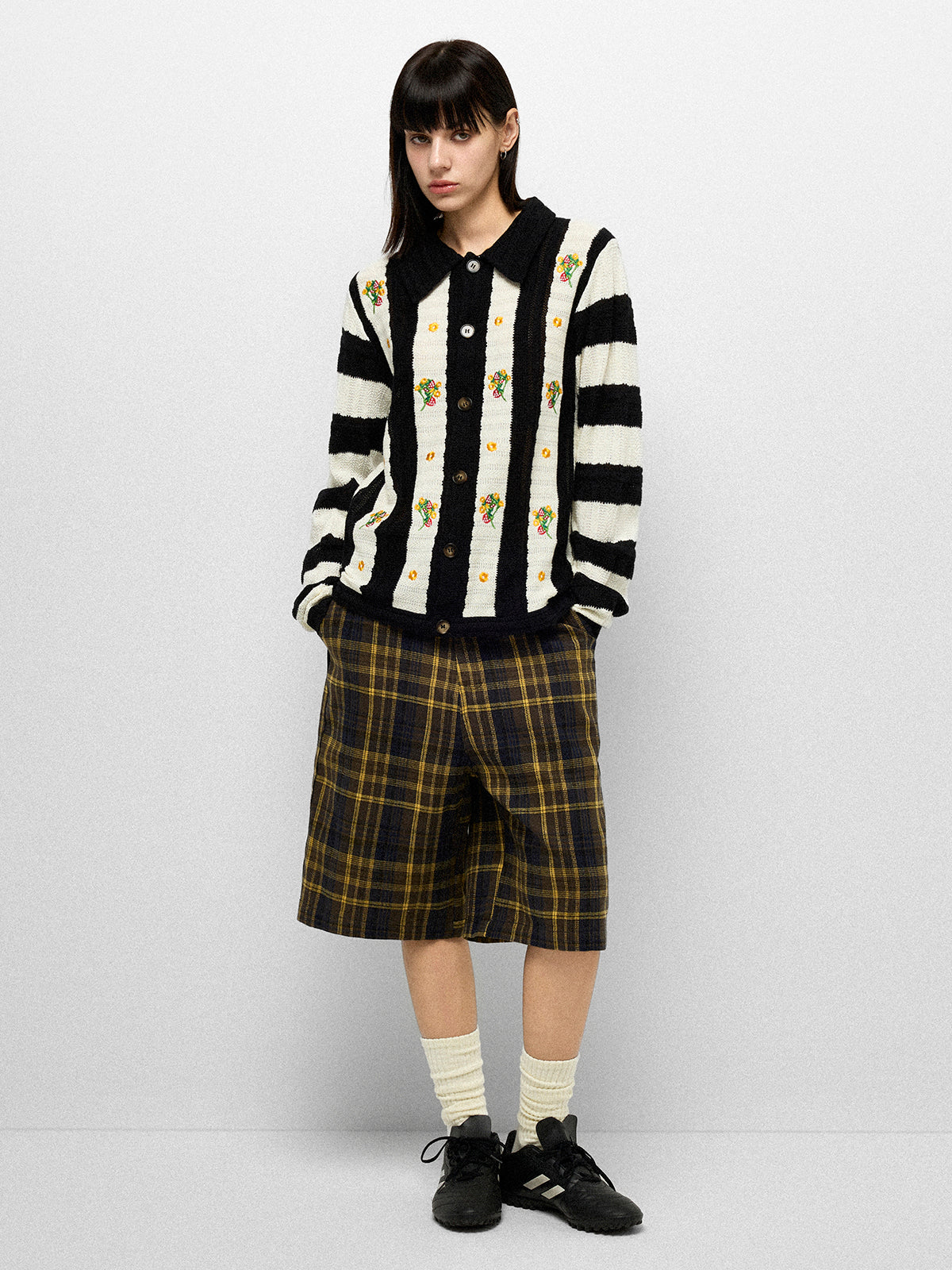Garden Stripe Knit Sweatshirt - Black Ivory