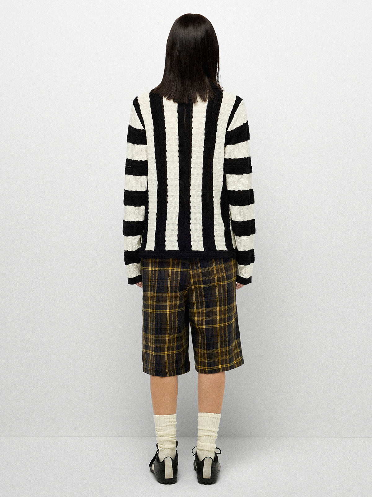 Garden Stripe Knit Sweatshirt - Black Ivory
