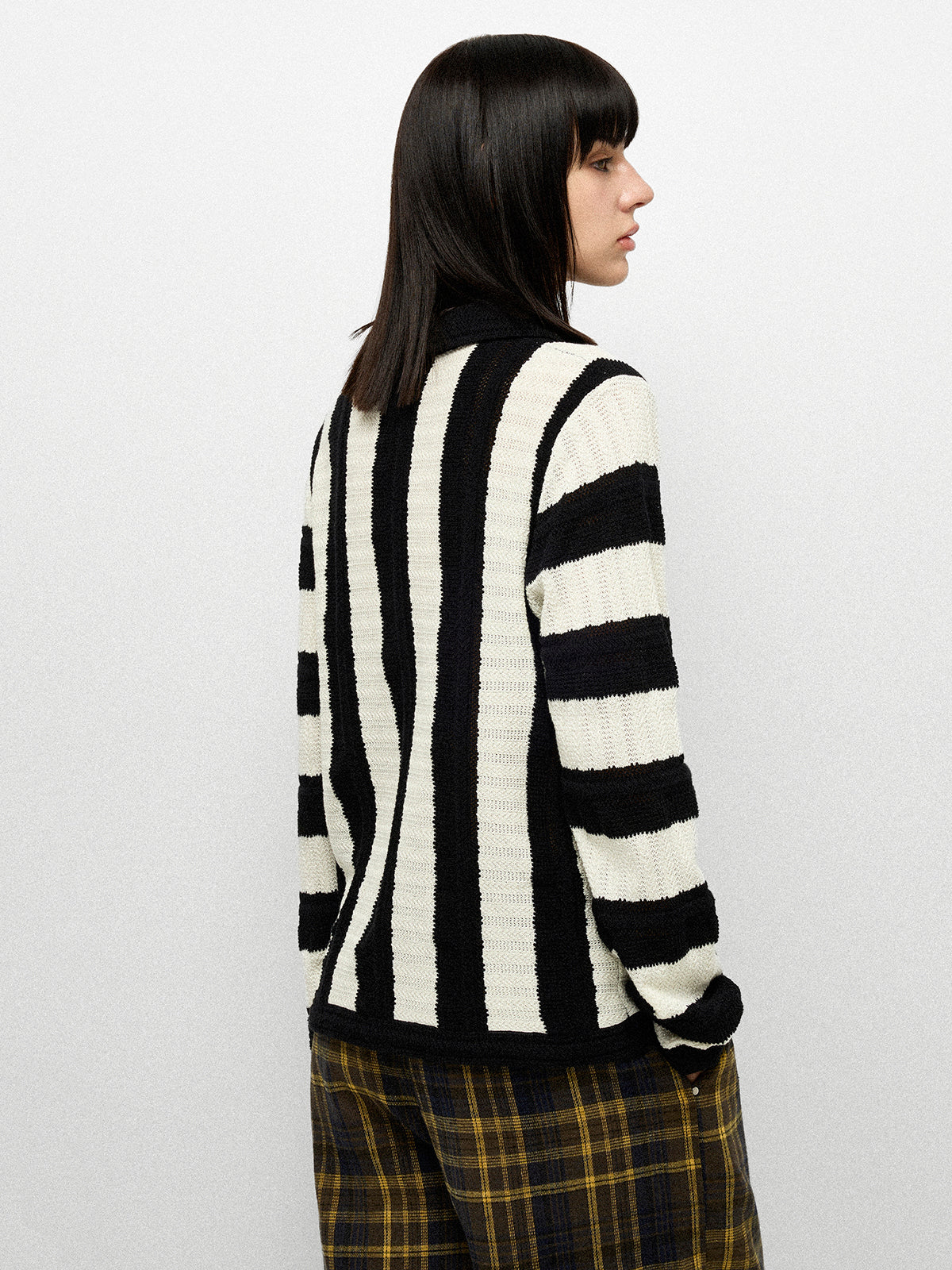 Garden Stripe Knit Sweatshirt - Black Ivory