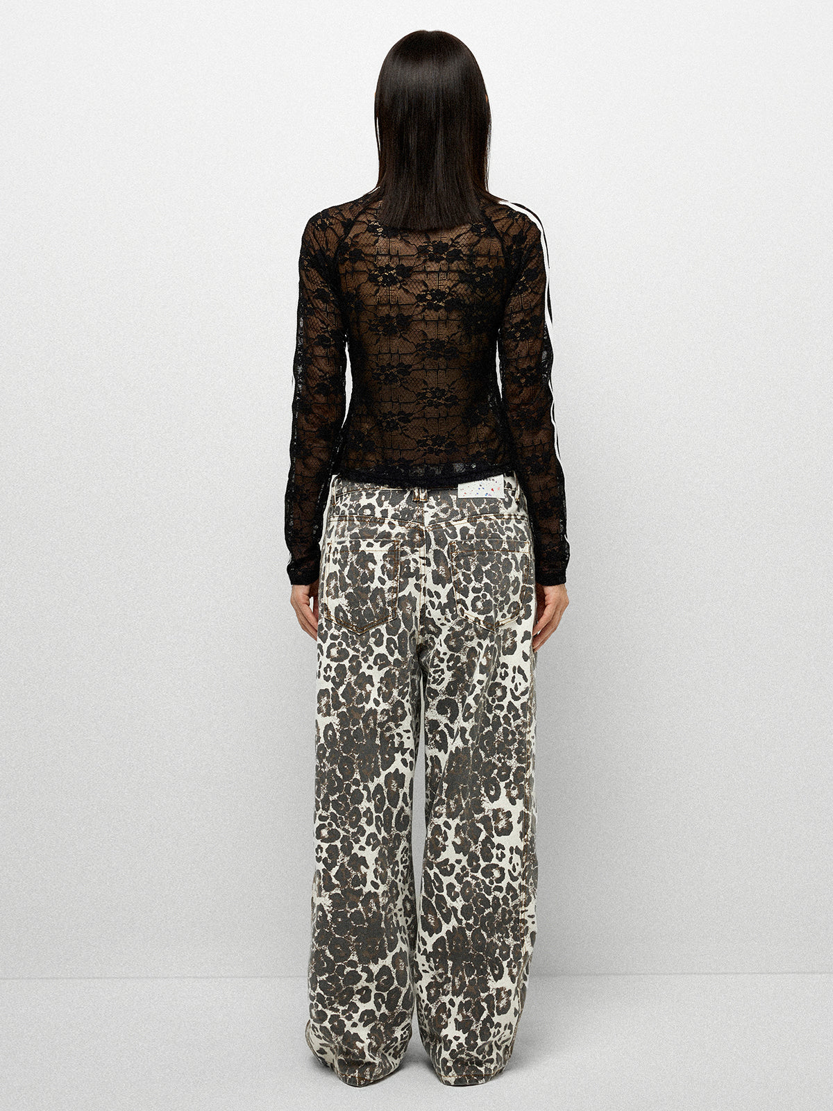 Circle Cut Lace Zip Jacket - Black White