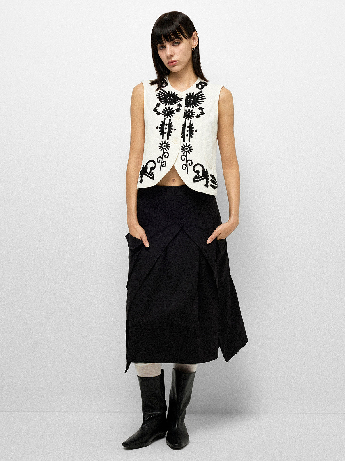 Ethno-Sketch Tank Top - White Ink