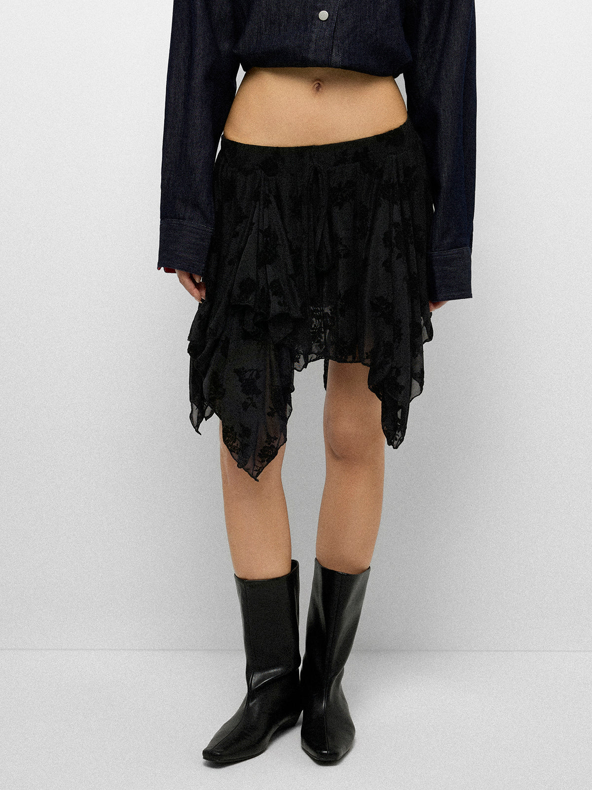 Shadow Rose Lace Skirt - Coal Black