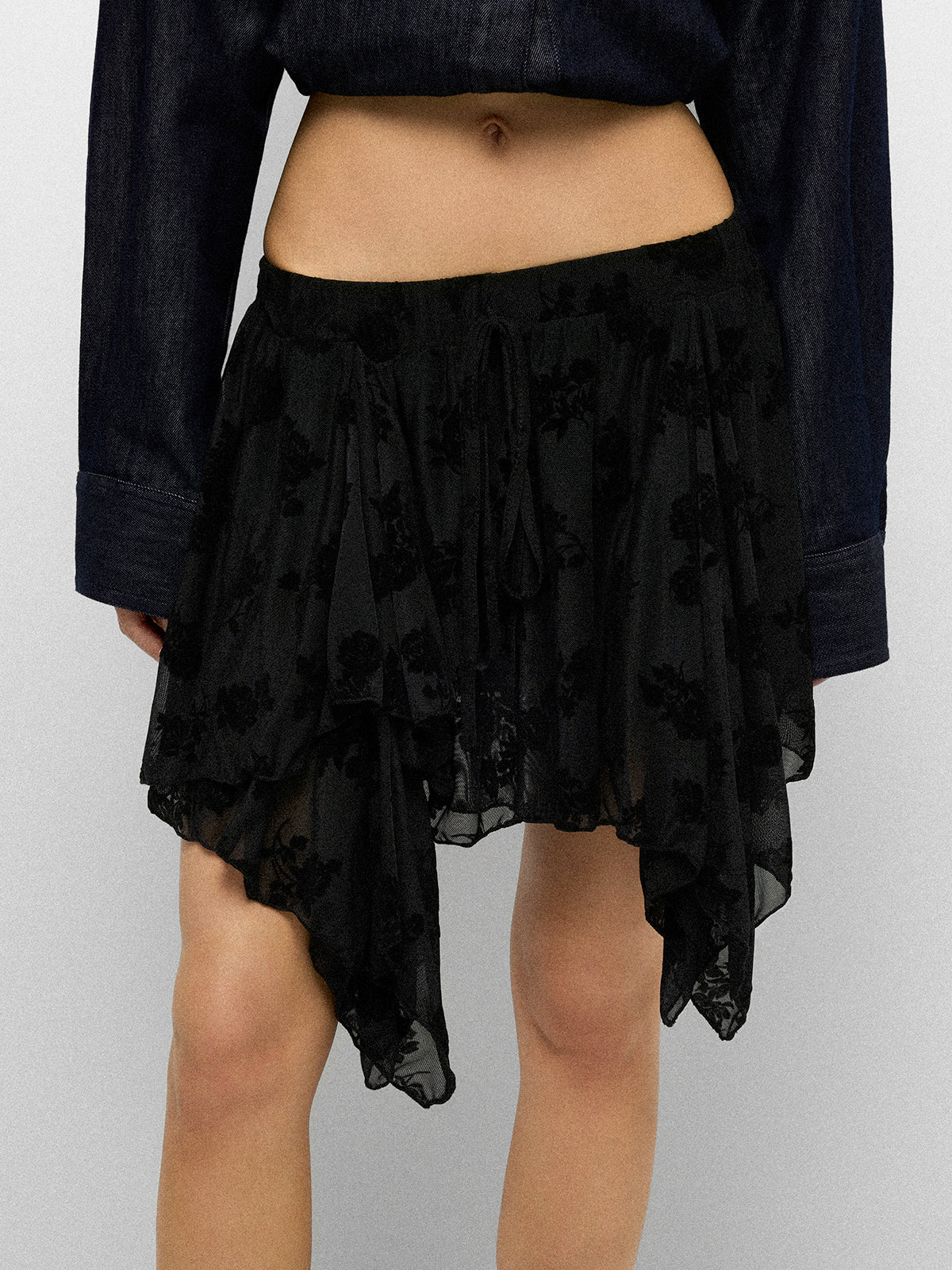 Shadow Rose Lace Skirt - Coal Black