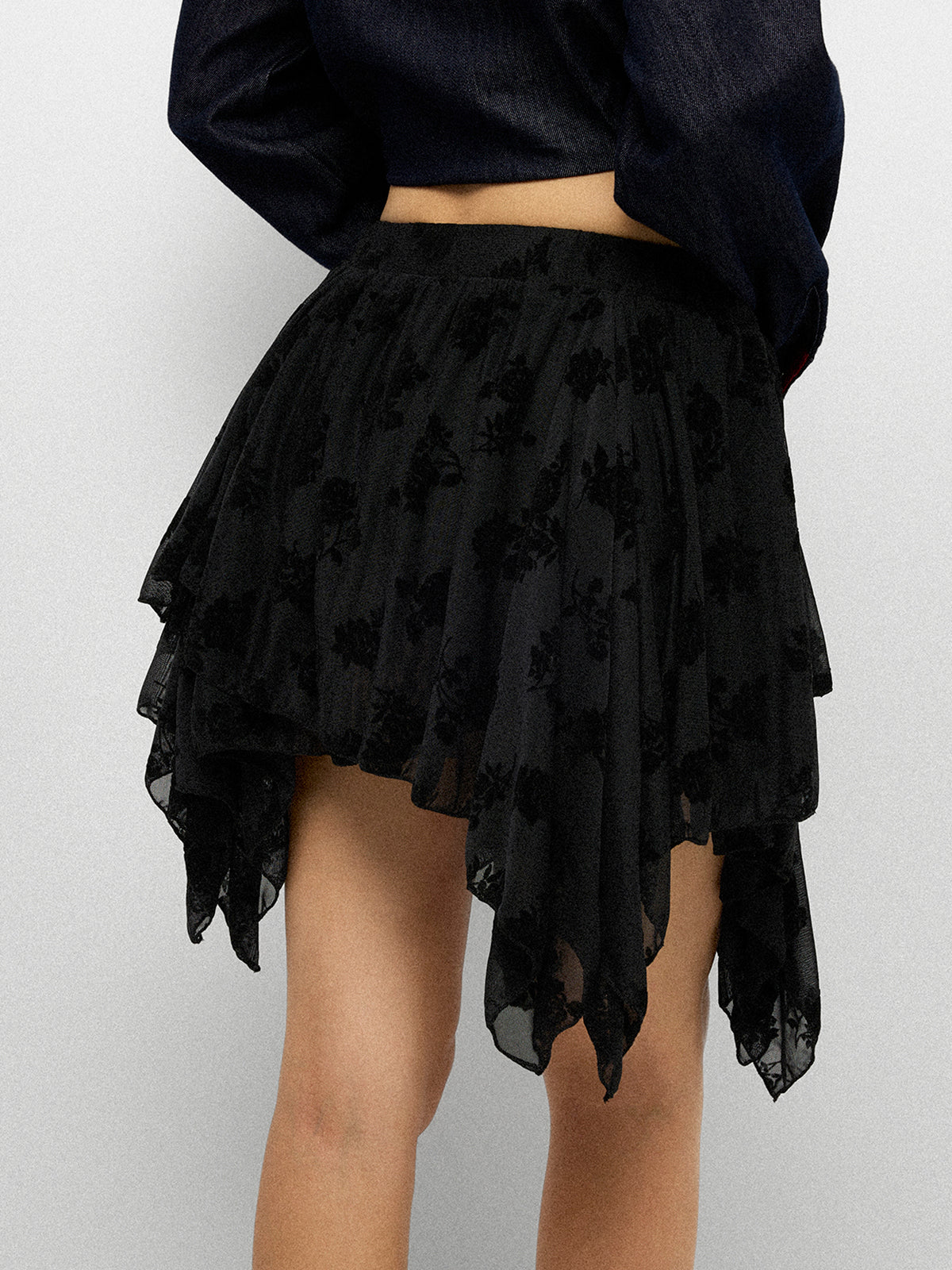 Shadow Rose Lace Skirt - Coal Black