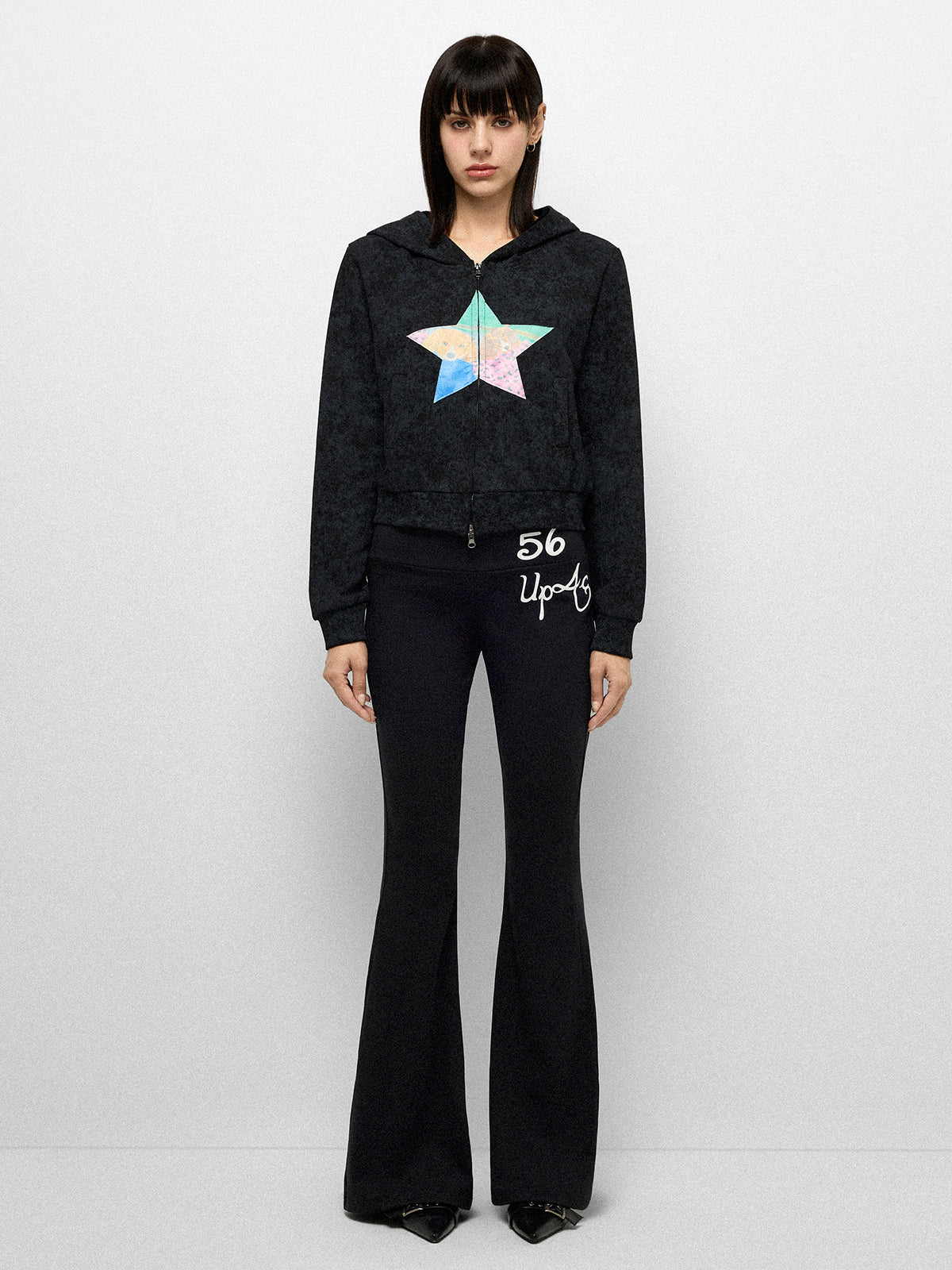 Star Patch Zip Hoodie - Black Multi