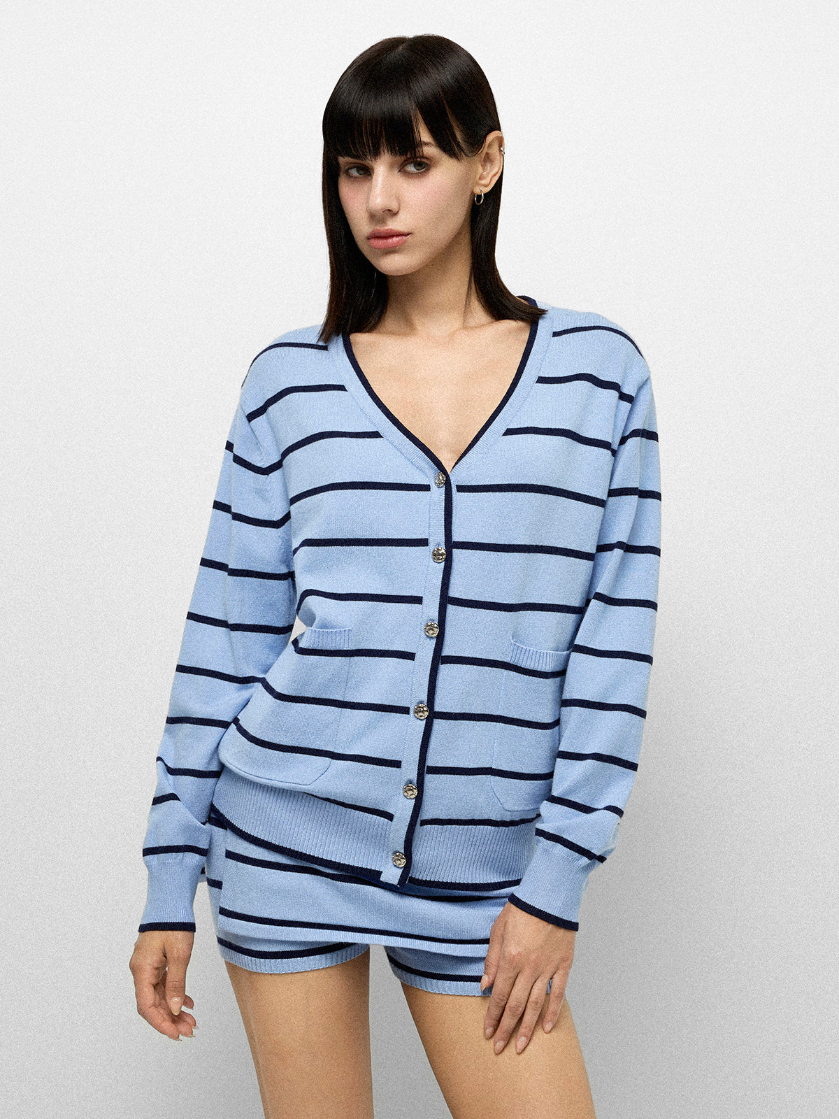 WFH Overtime Knit Cardigan - Sky Stripe
