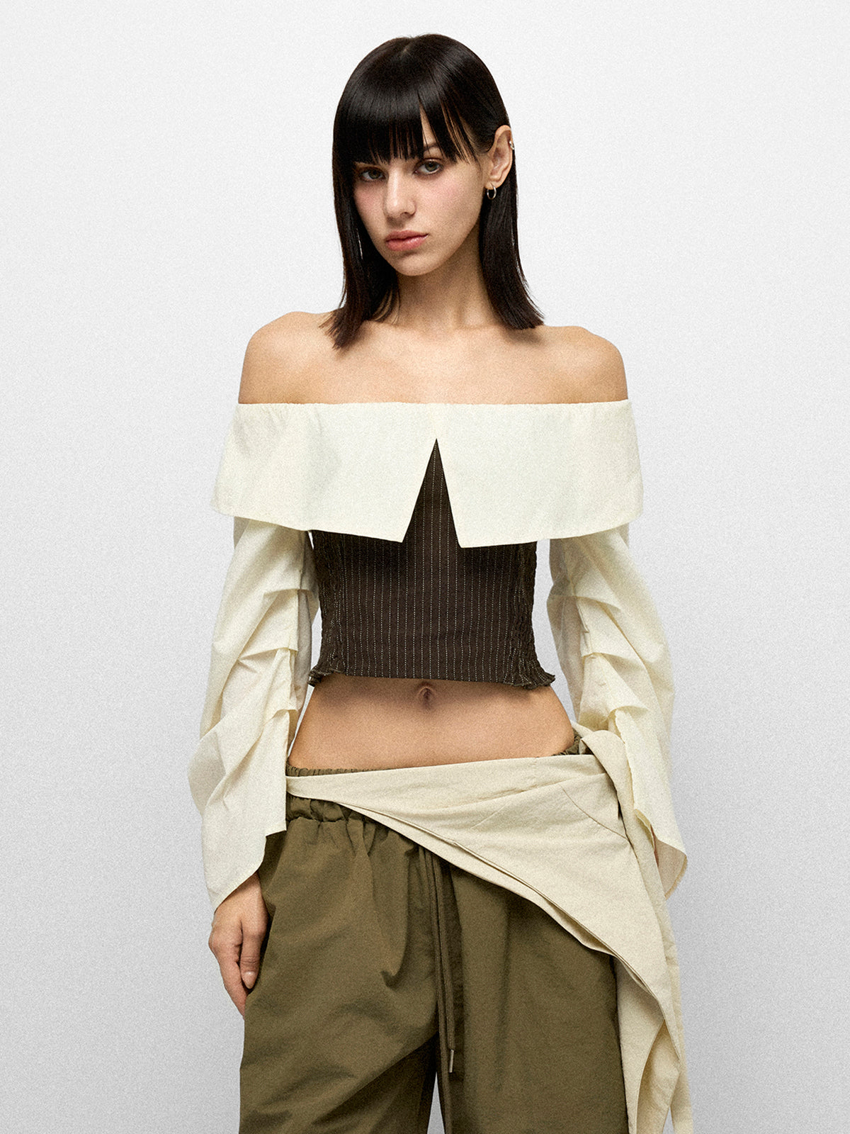 Fold Wing Shirt - Ivory Black