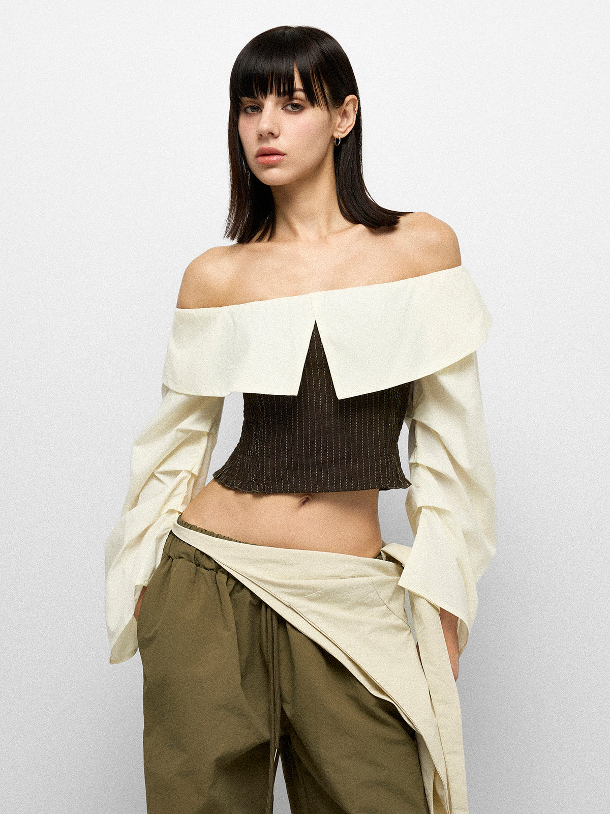 Fold Wing Shirt - Ivory Black