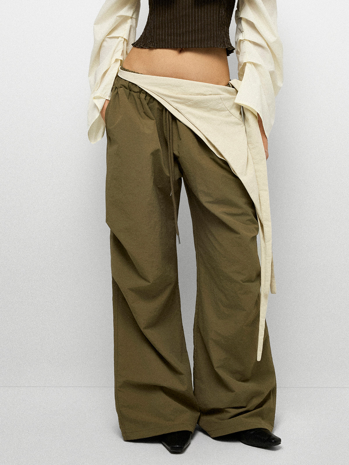 Double Take Layered Pants - Olive Green