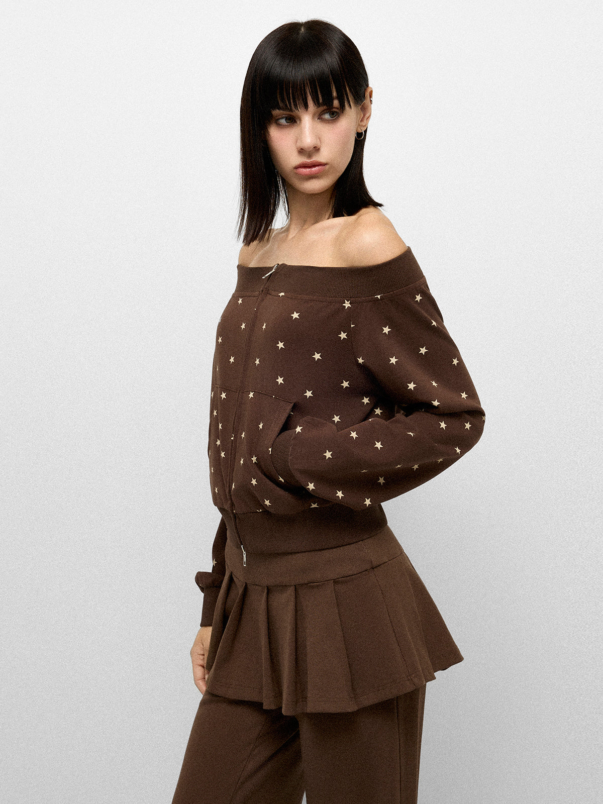Twilight Offshoulder Jacket - Mocha Glow