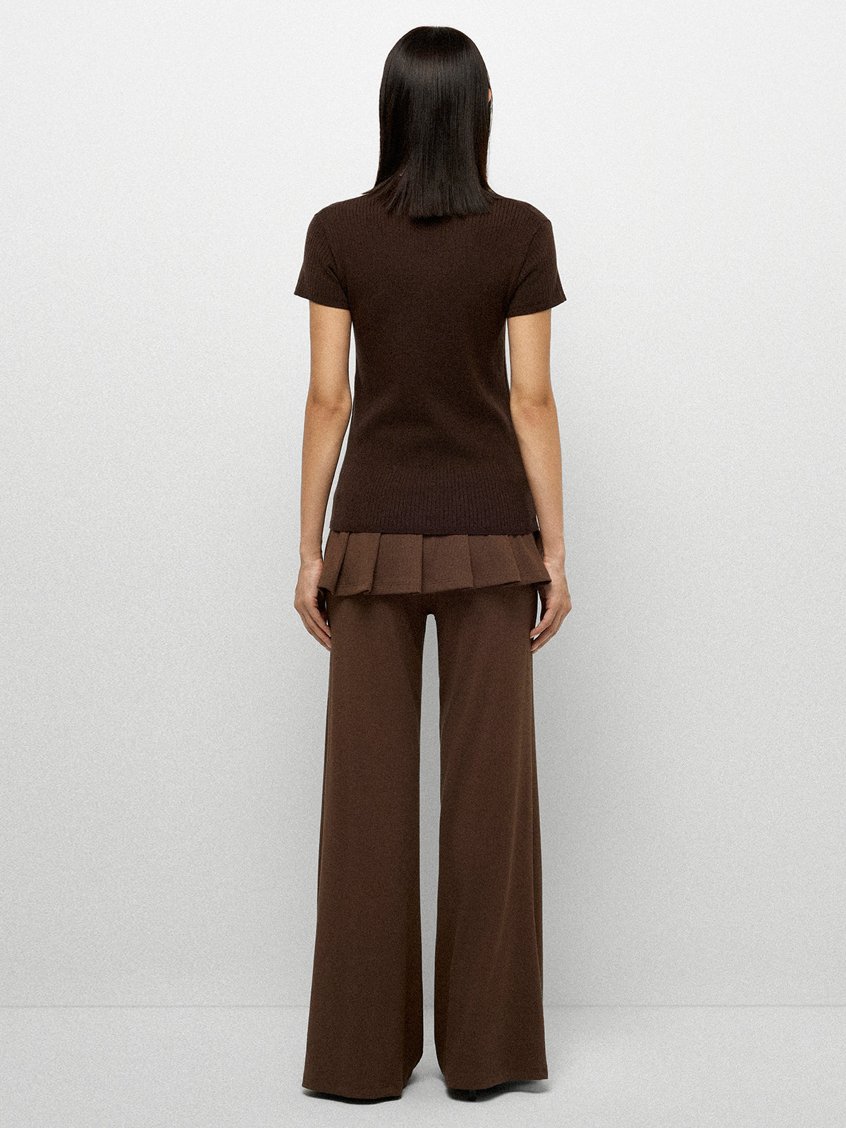 Lace Frame V-neck Tee - Mocha Brown