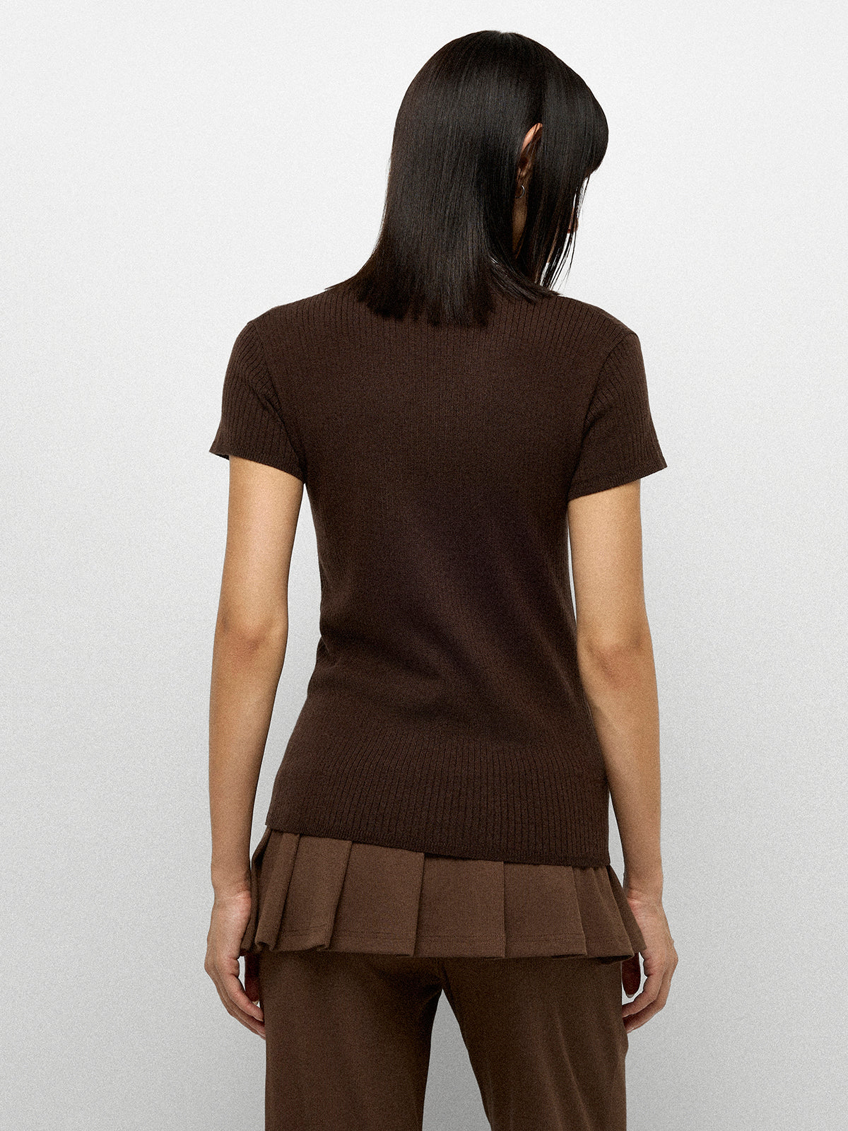 Lace Frame V-neck Tee - Mocha Brown