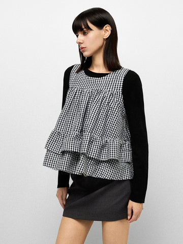 City Flirt Ruffle Tank Top – Black Check