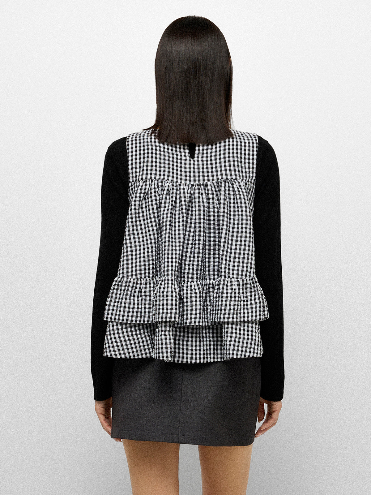 City Flirt Ruffle Tank Top – Black Check