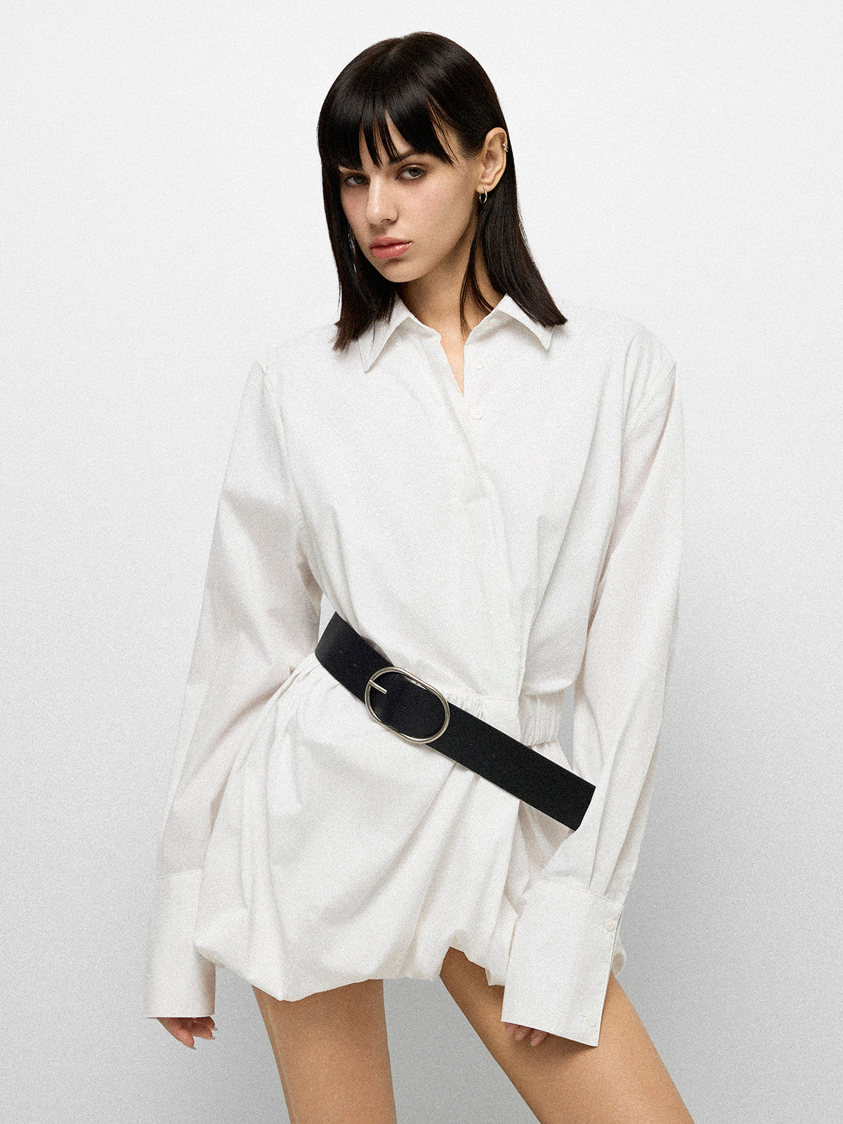 Belted Shift Shirt - White Ink