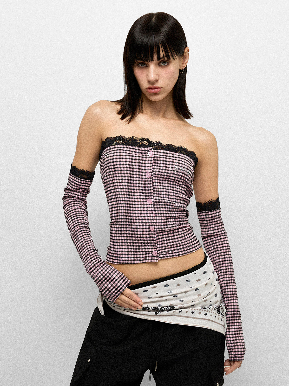 Static Wave Sleeve Top - Wine Stripe