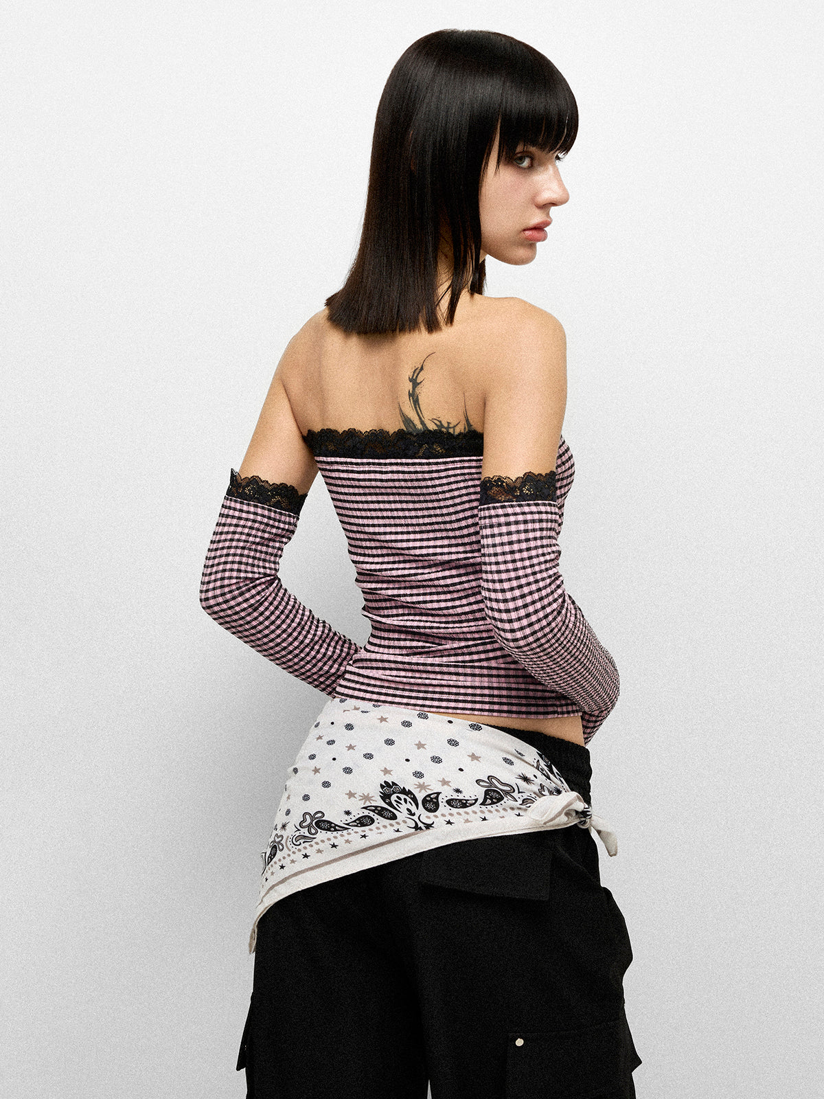 Static Wave Sleeve Top - Wine Stripe
