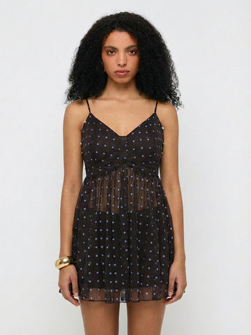Pinpoint Sheer Strap Dot Mesh Tank – Smoke Black
