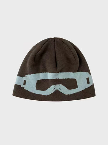 Weekday Outdoor Casual Goggle Detail Knit Beanie - Brown