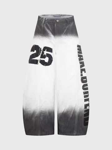 No.25 Fade Code Ombre Barrel Pants - White Grey