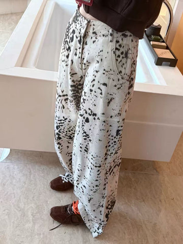 Brick Lane Wide-leg Abstract Pattern Drawstring Maxi Pants - Black/White