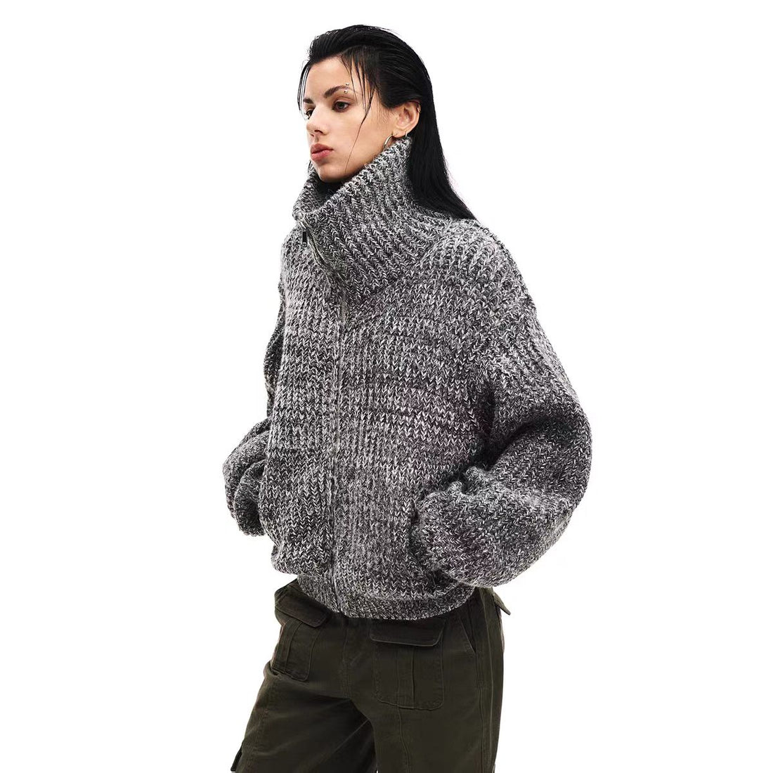 Weekday Outdoor Baggy High Neck Zip Fleece Jacket - Grey