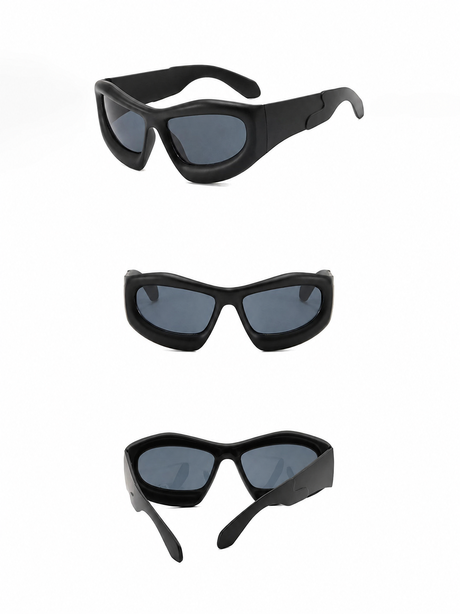 Brick Lane Y2K Futuristic Wrap Around Shield Sunglasses - Black