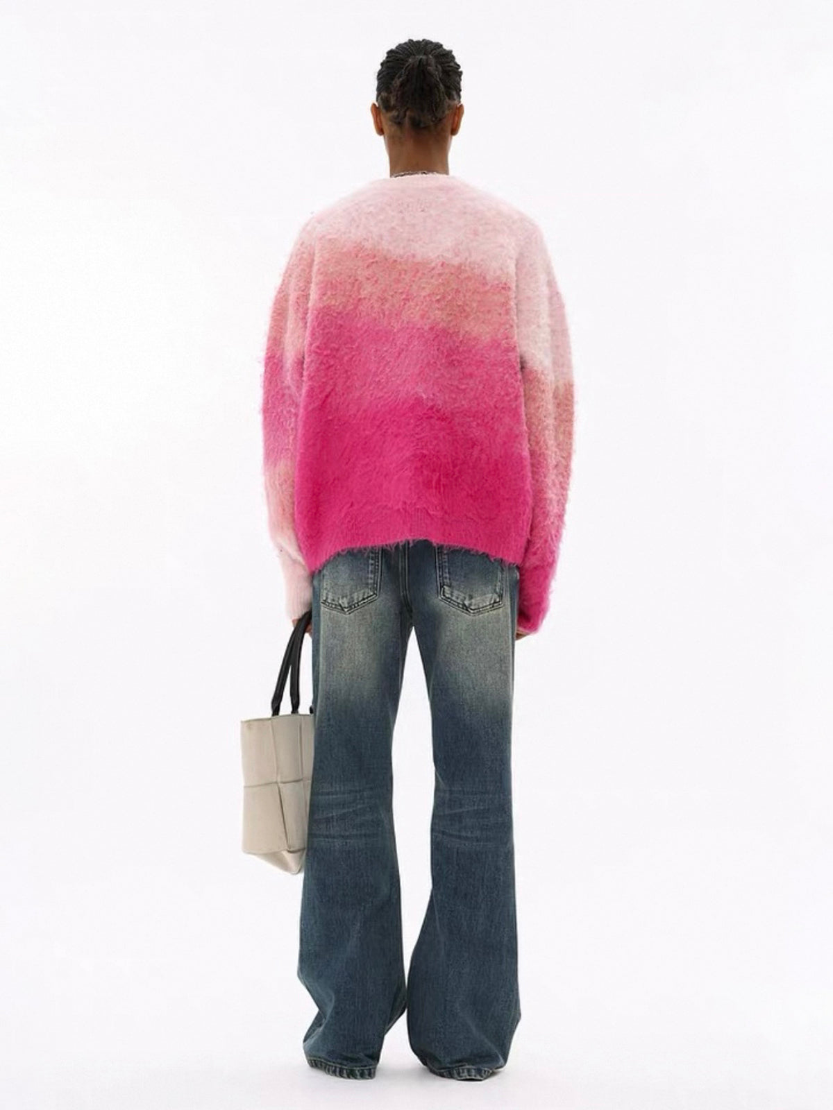 American Club Baggy Ombre Crewneck Knit Sweater - Pink